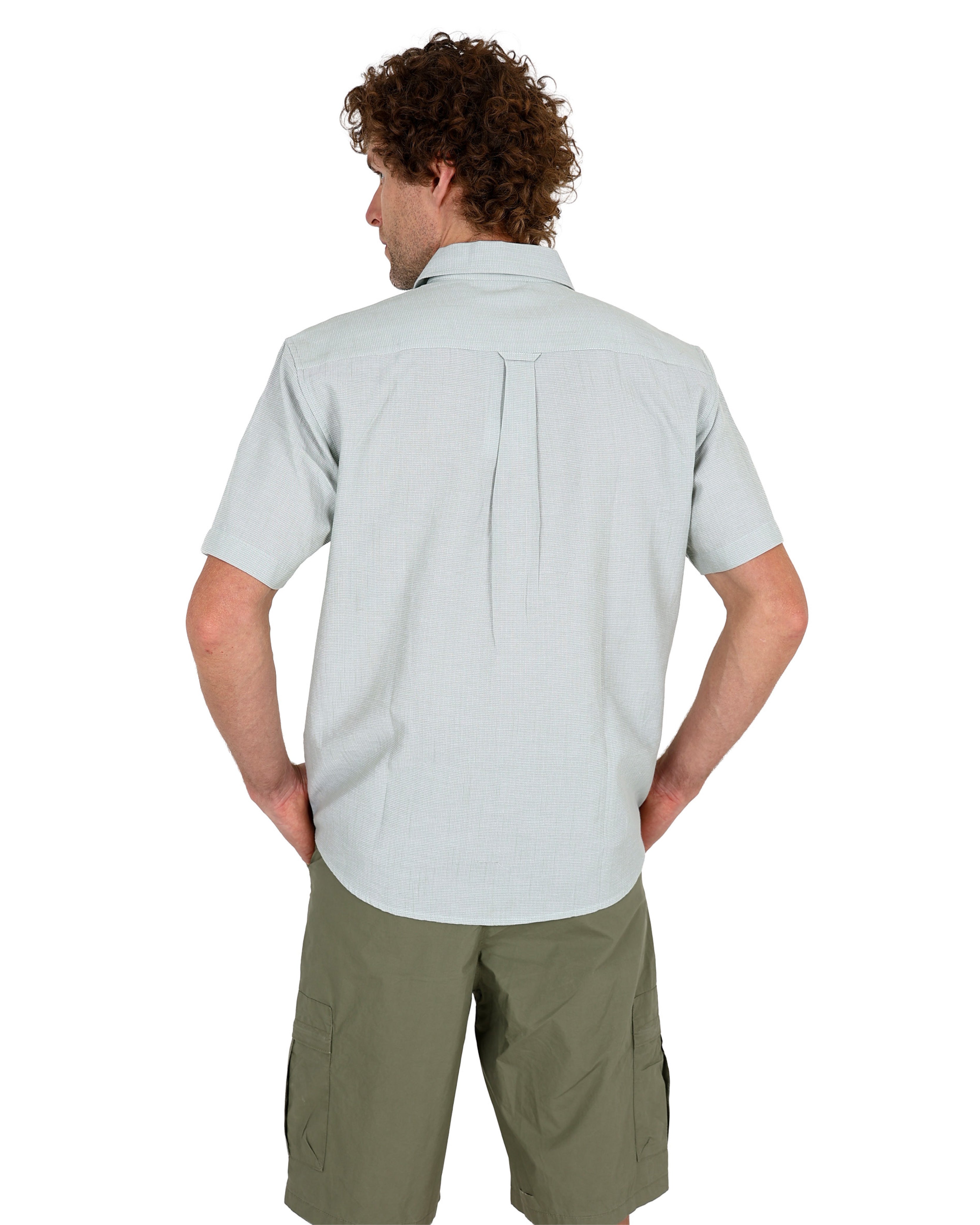 Short Sleeve Sage Waffle Textured Cotton Shirt