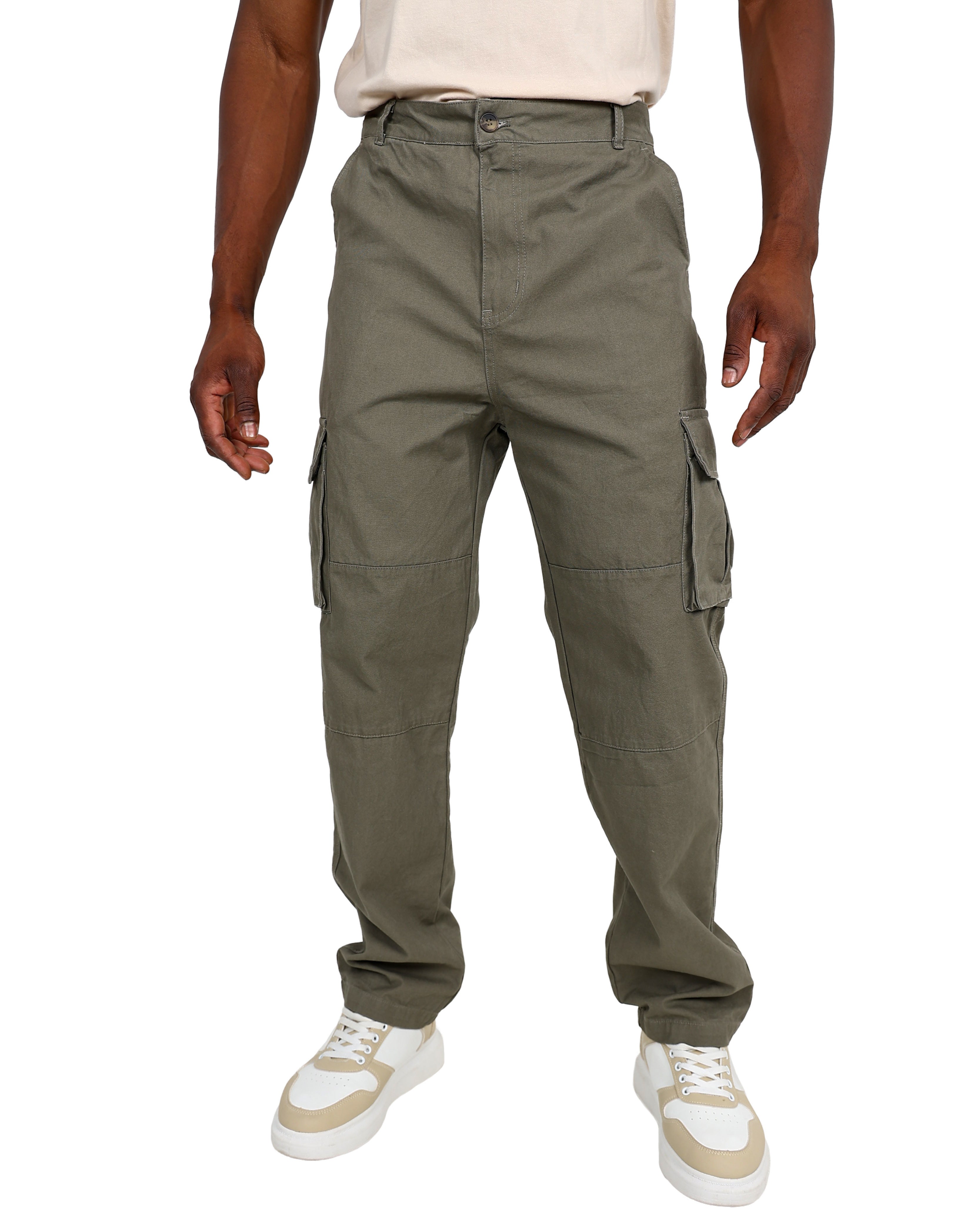 Regular Fit Olive Cotton Cargo Pants