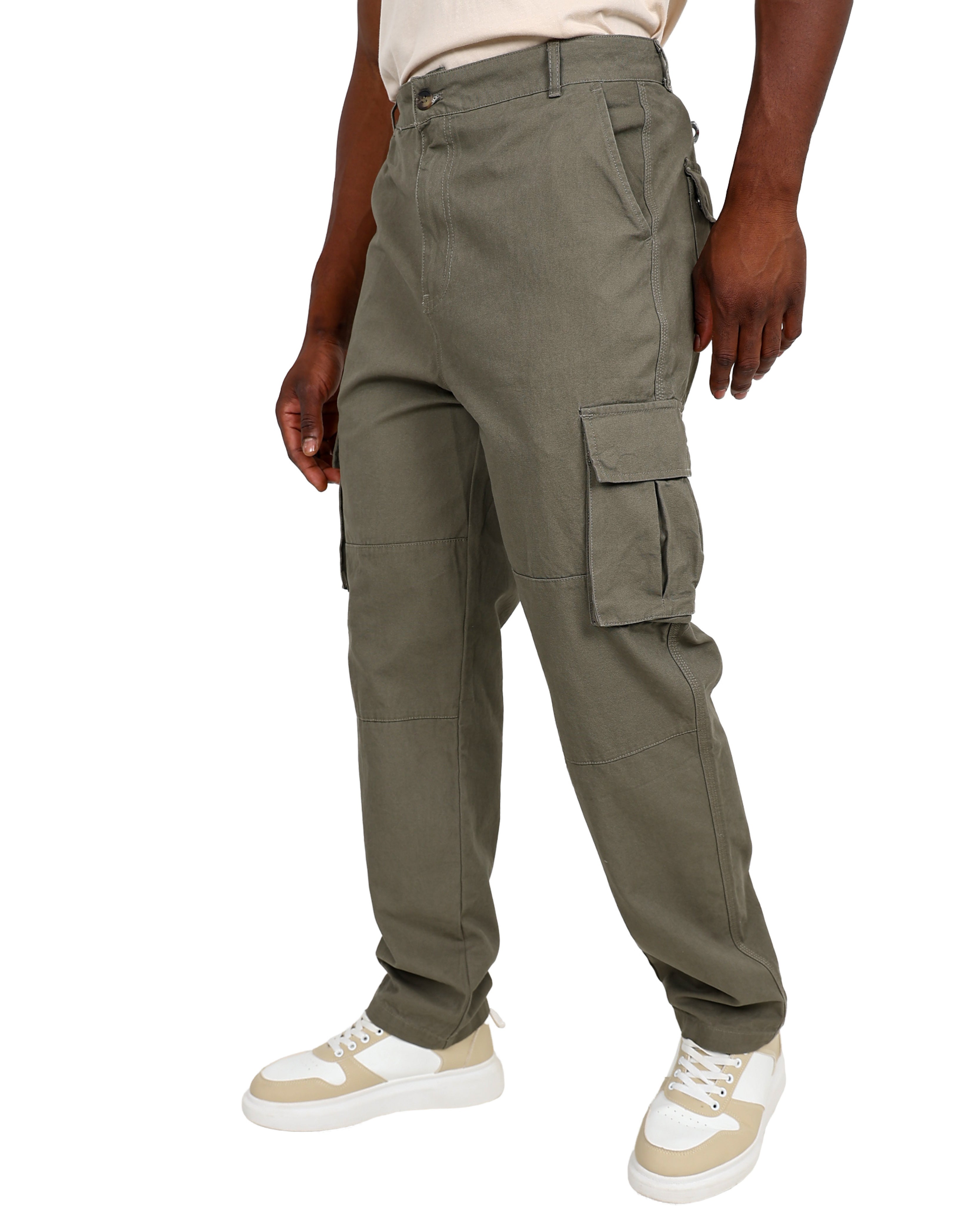 Regular Fit Olive Cotton Cargo Pants