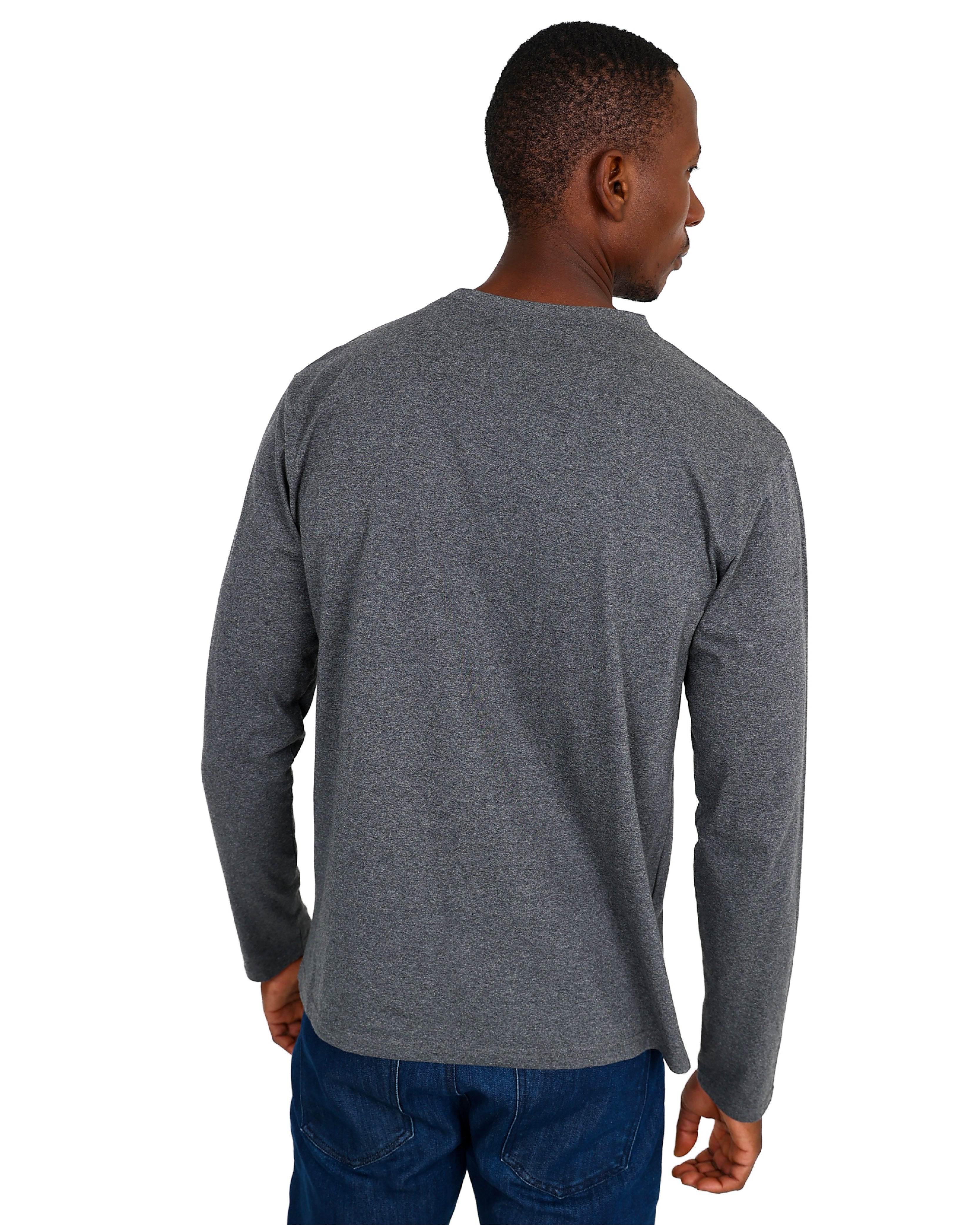 Long Sleeve Charcoal Mélange Cotton Blend T-Shirt