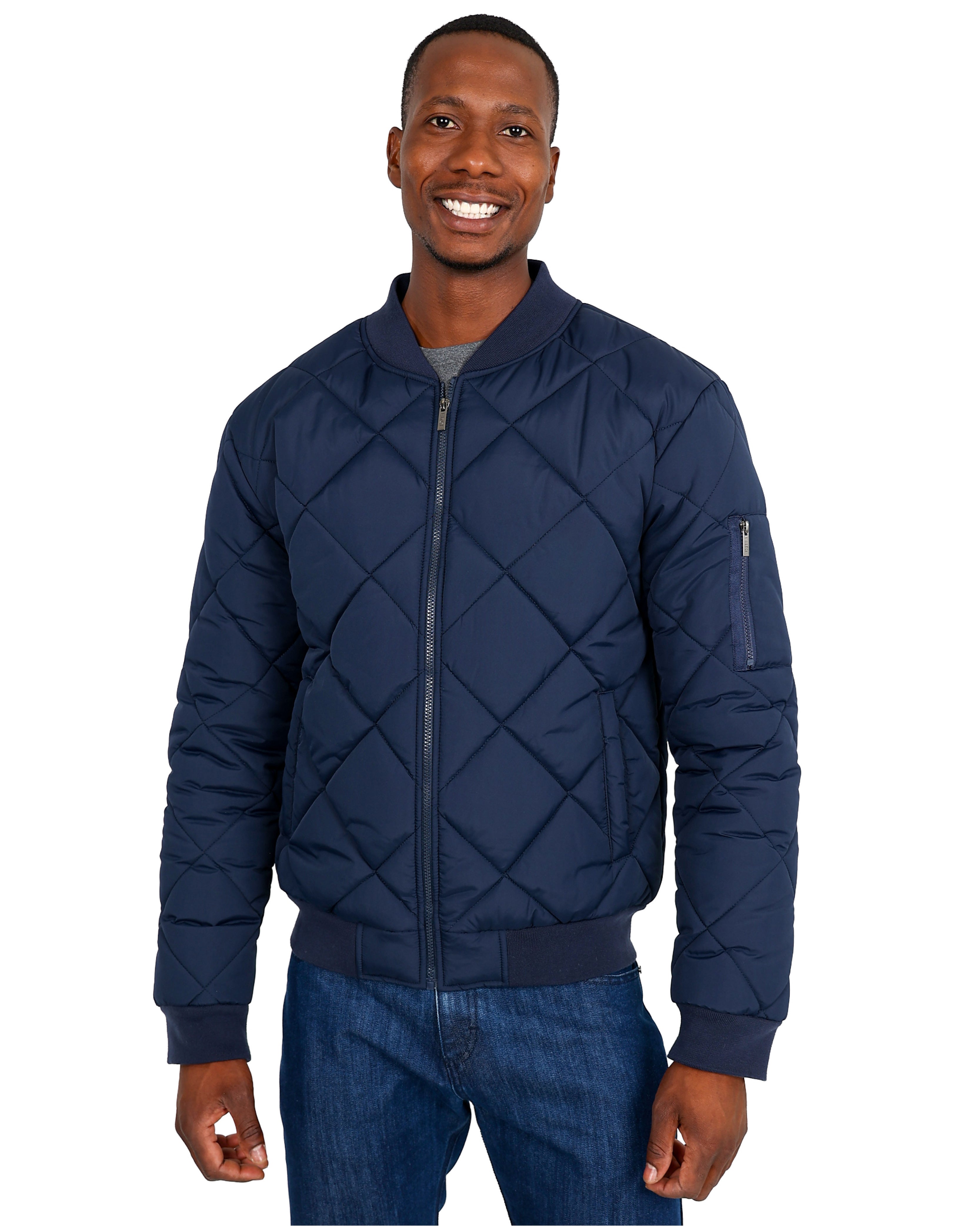 Navy Diamond Quilted Puffer Jacket