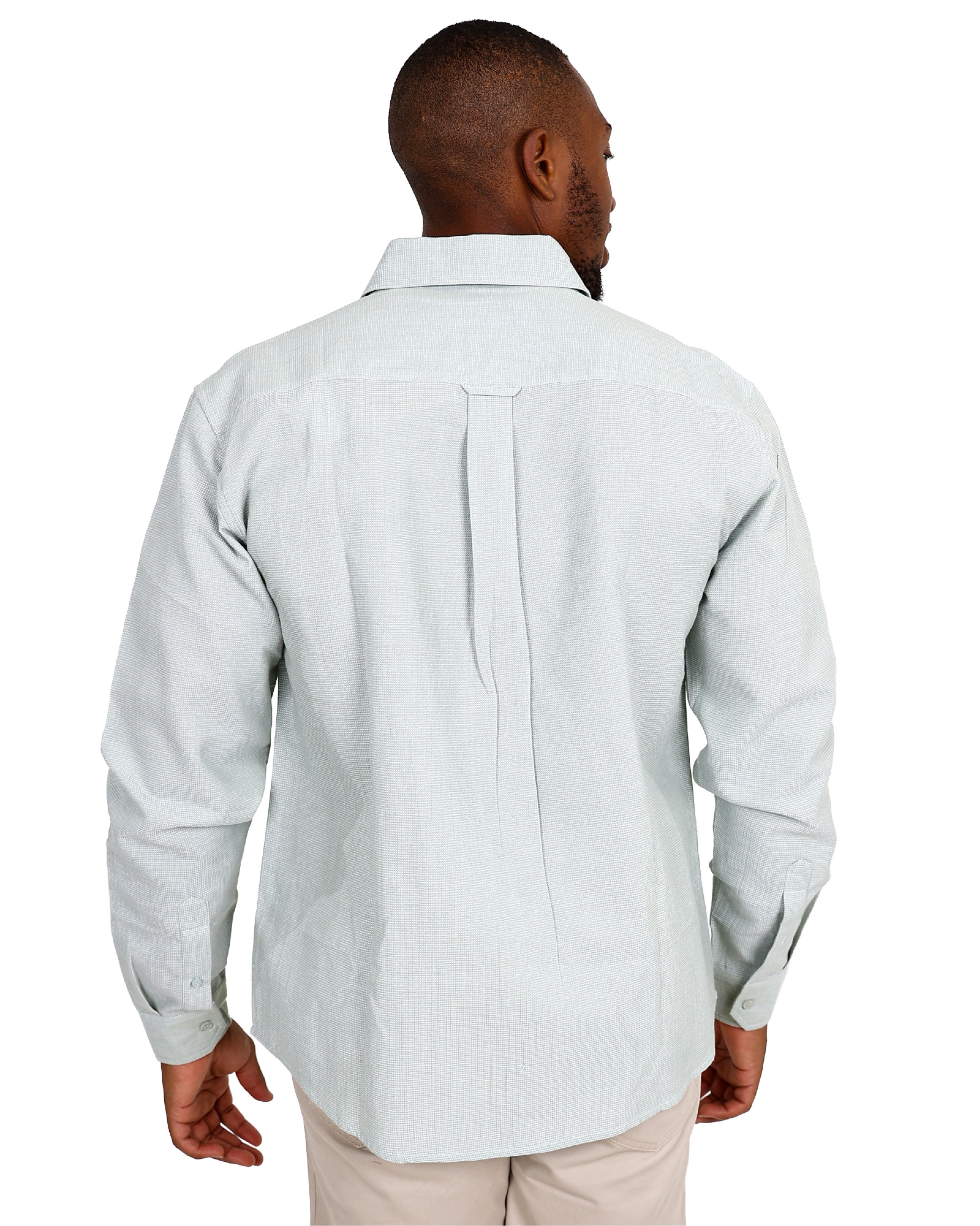 Long Sleeve Sage Mini Waffle Textured Cotton Shirt