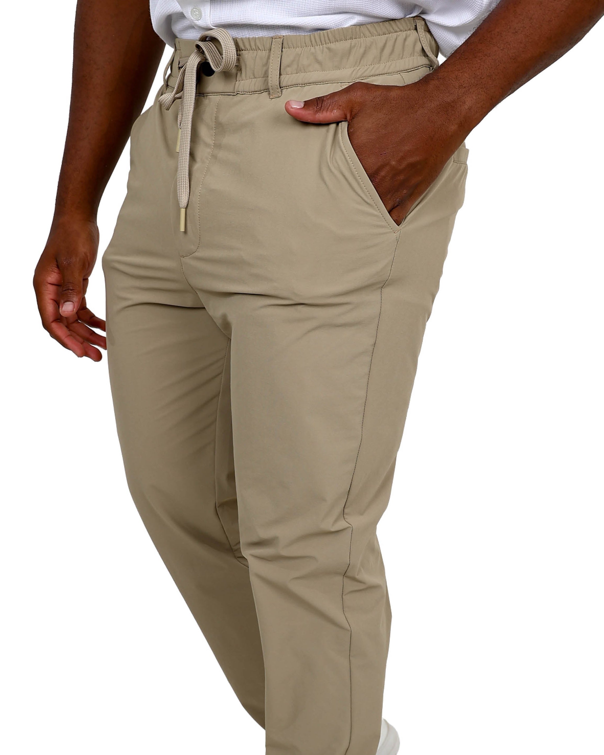 Regular Fit Elasticated Waist Beige Stretch Pants