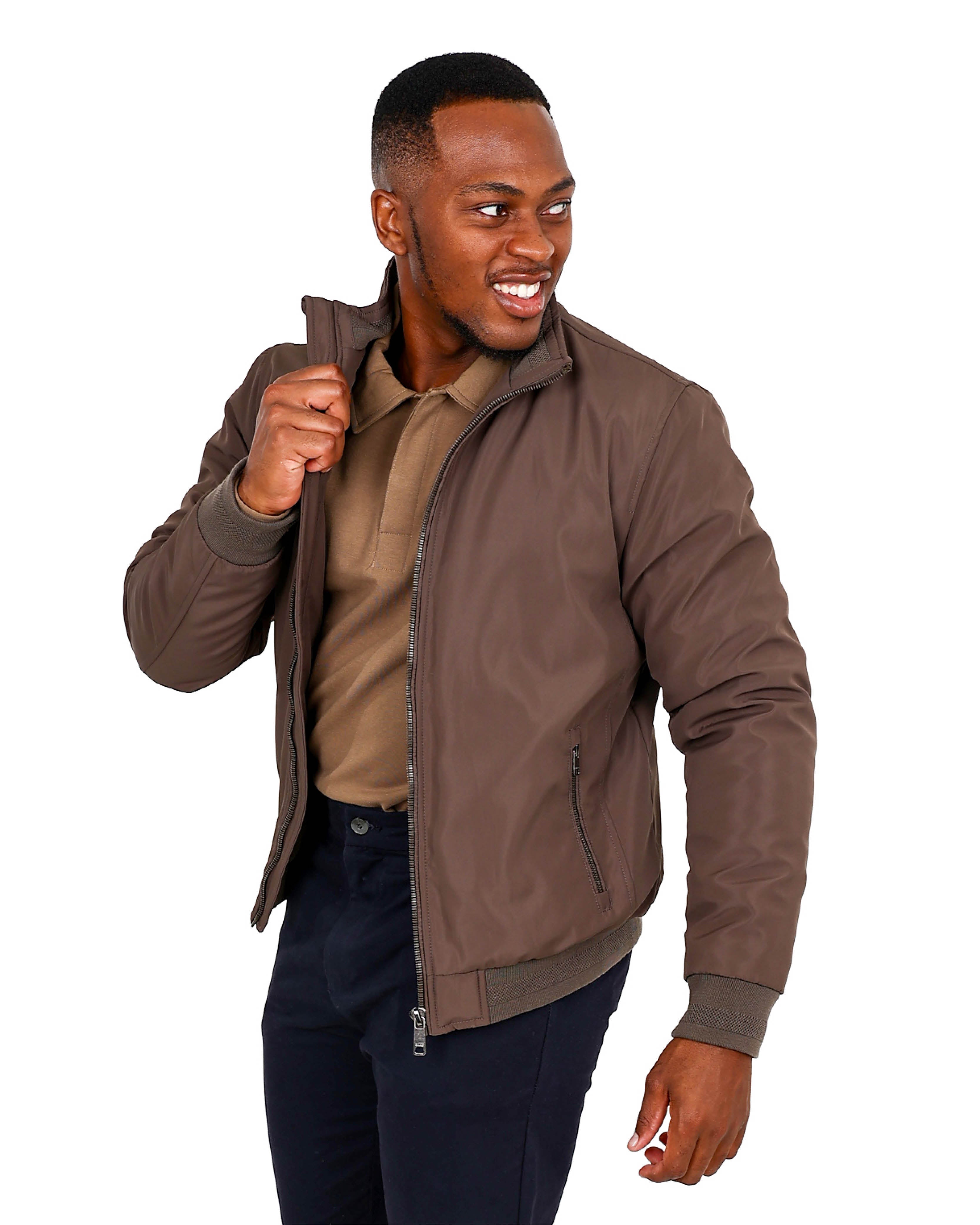 Taupe Zip Up Fleece Lined Harrington Jacket