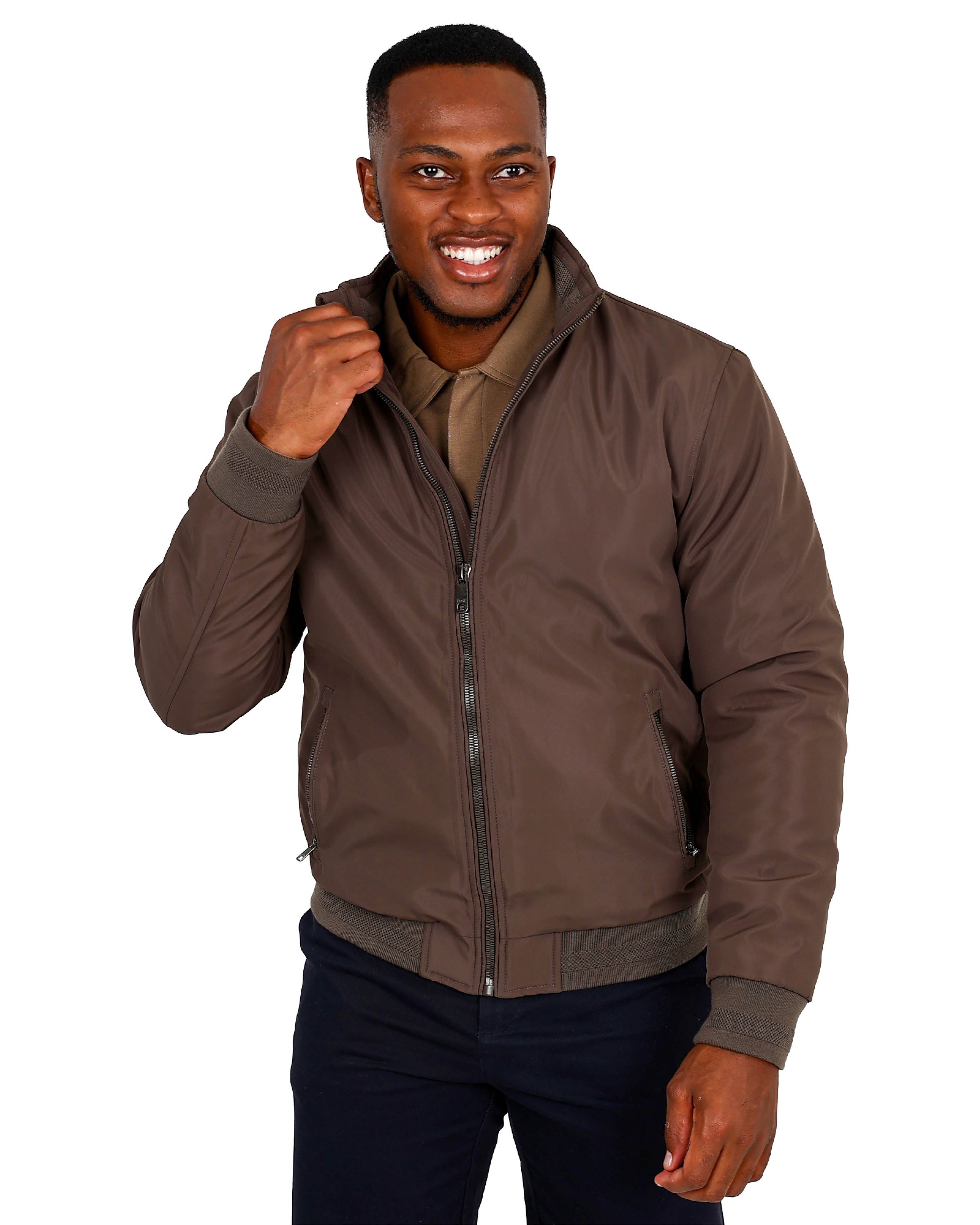 Taupe Zip Up Fleece Lined Harrington Jacket