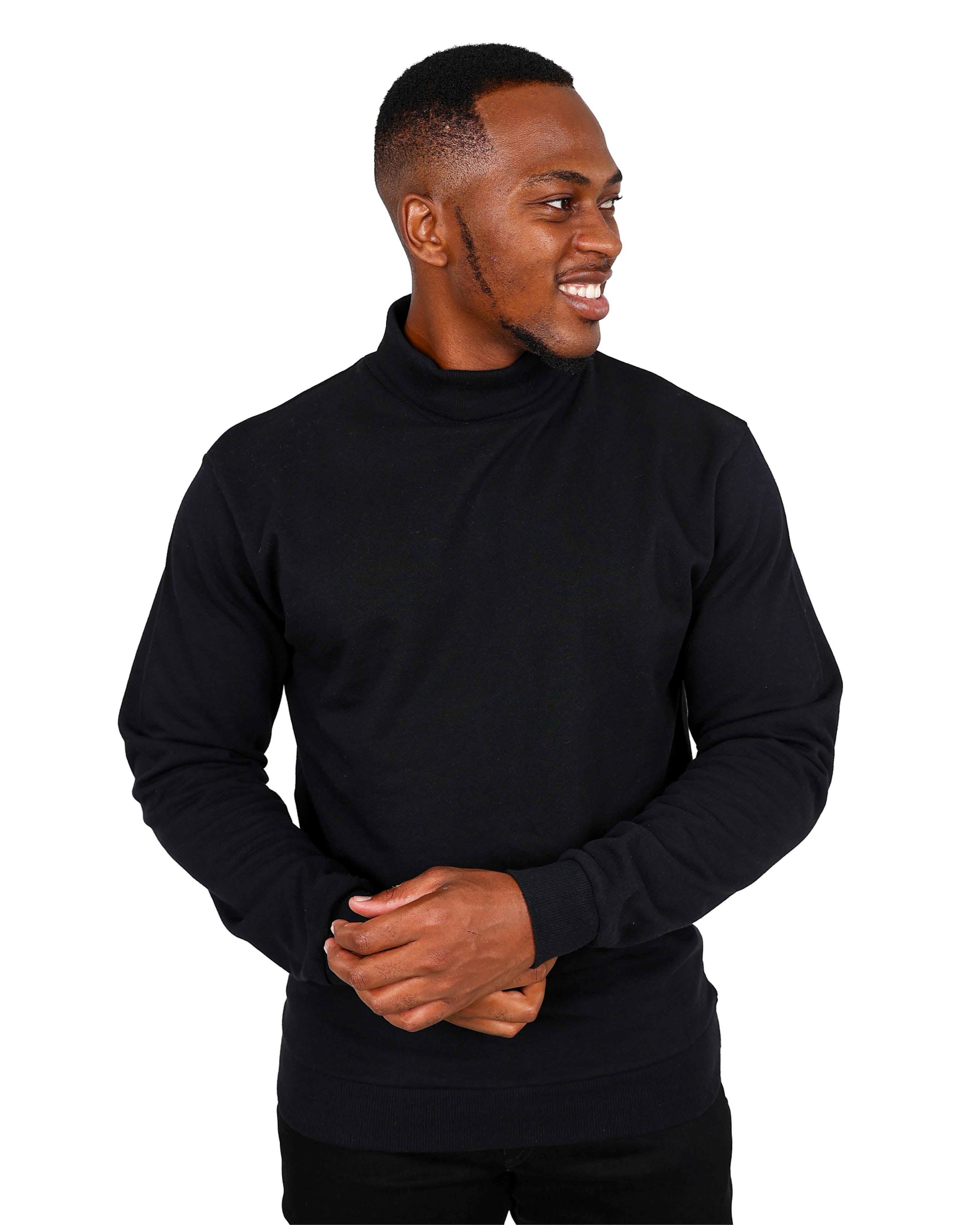 Long Sleeve Black CVC Polo Neck Sweatshirt