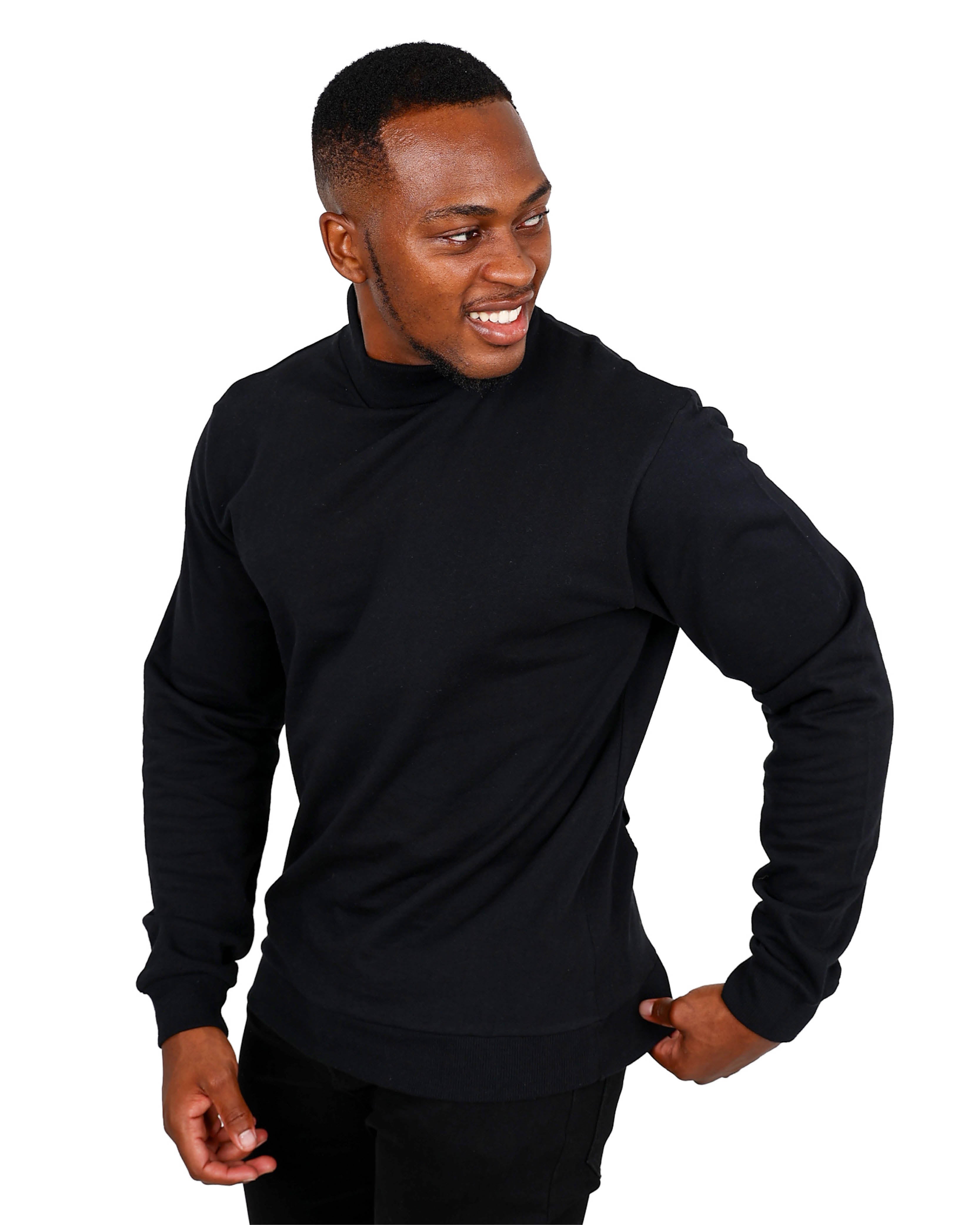 Long Sleeve Black CVC Polo Neck Sweatshirt