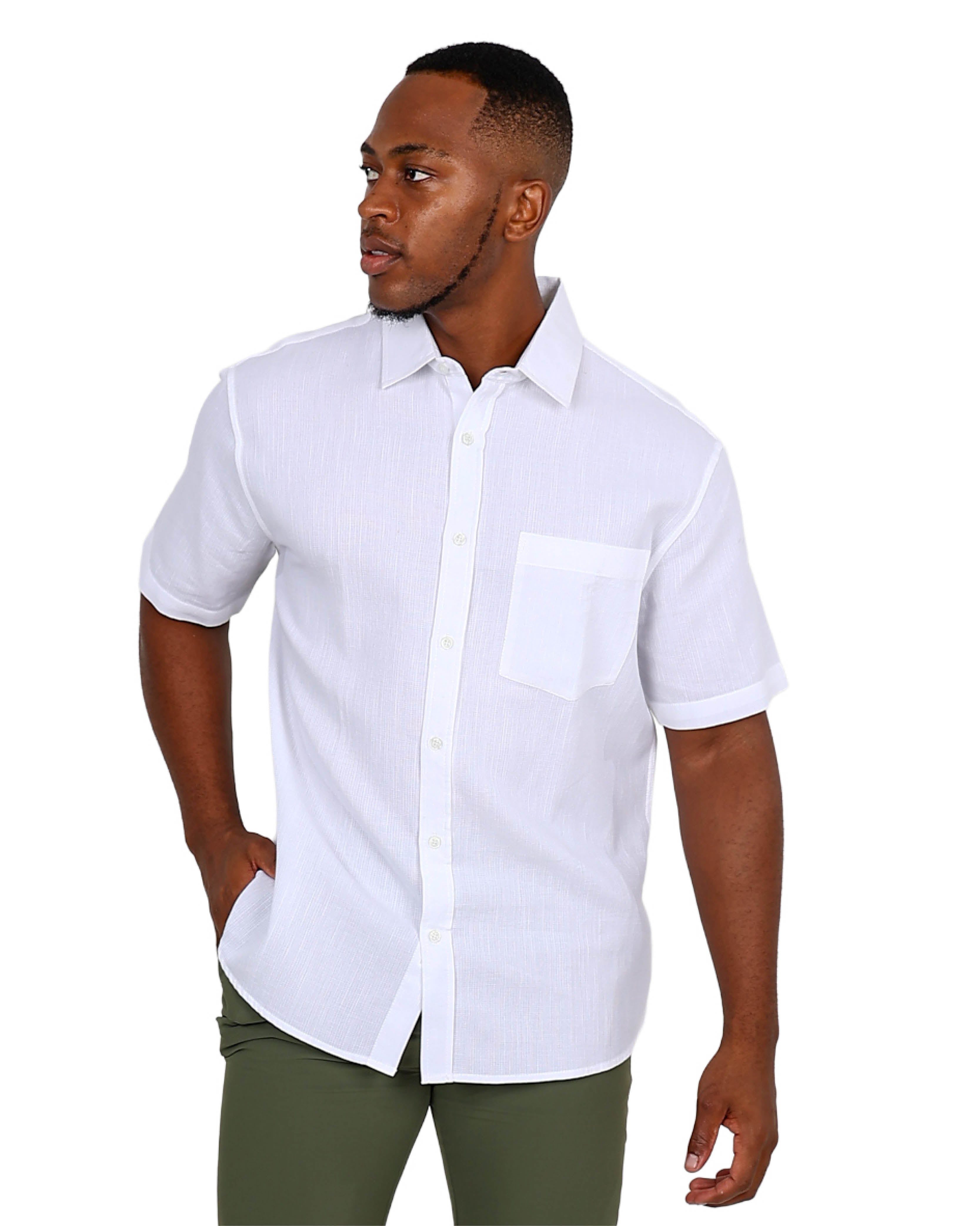 Short Sleeve Mini Waffle Textured White Shirt