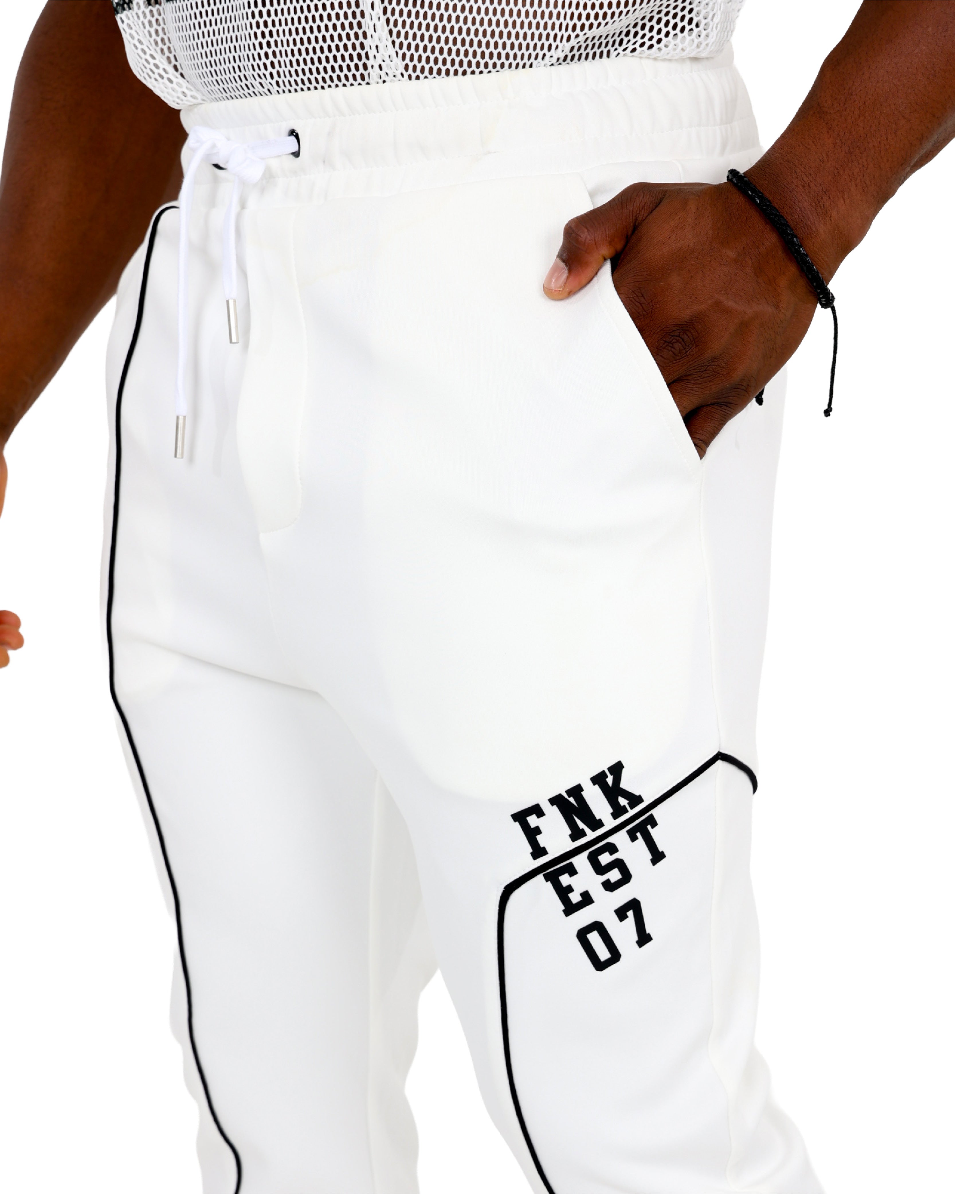 Funk Piping Detail White Joggers