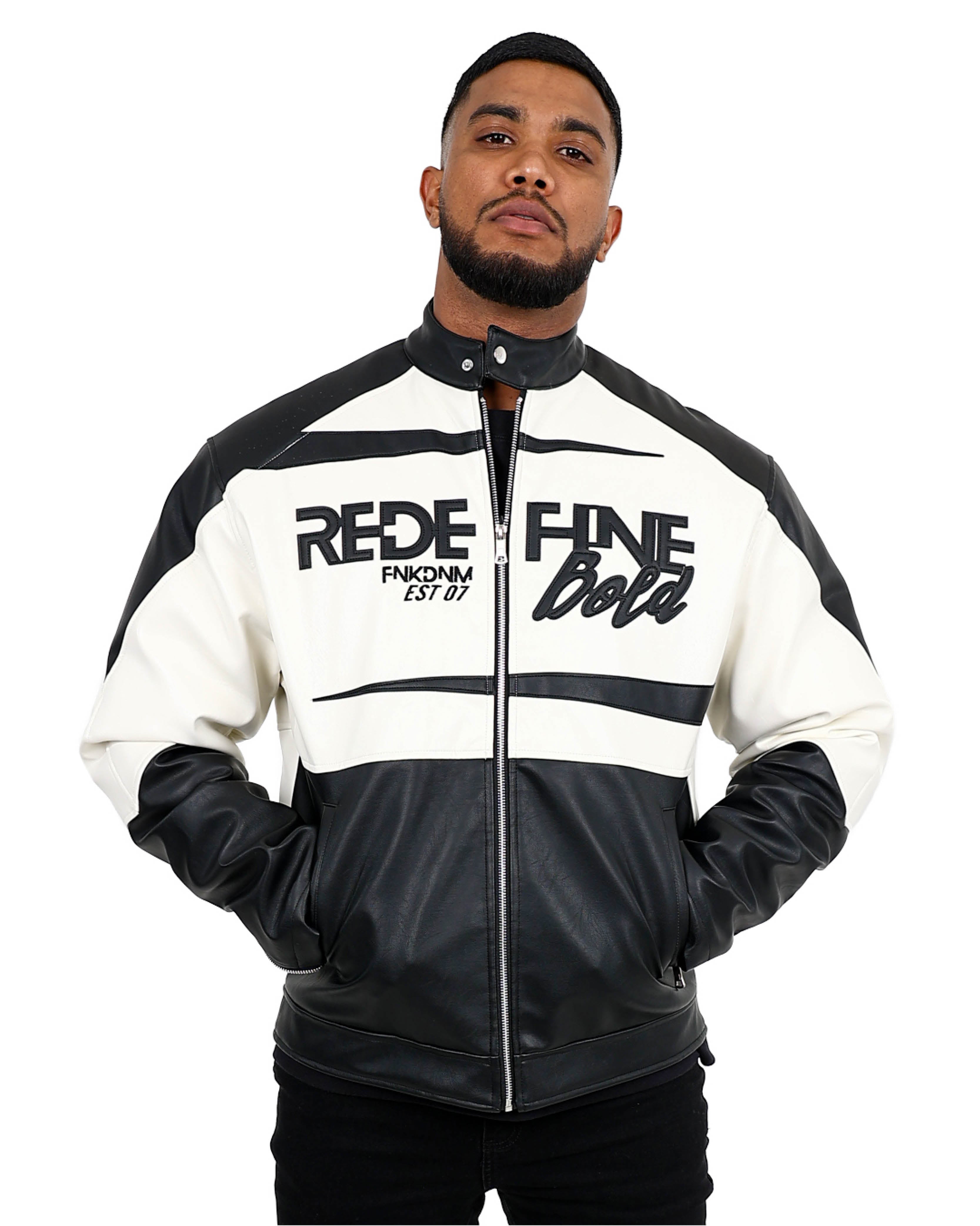 Funk Paneled Black & White Biker Jacket