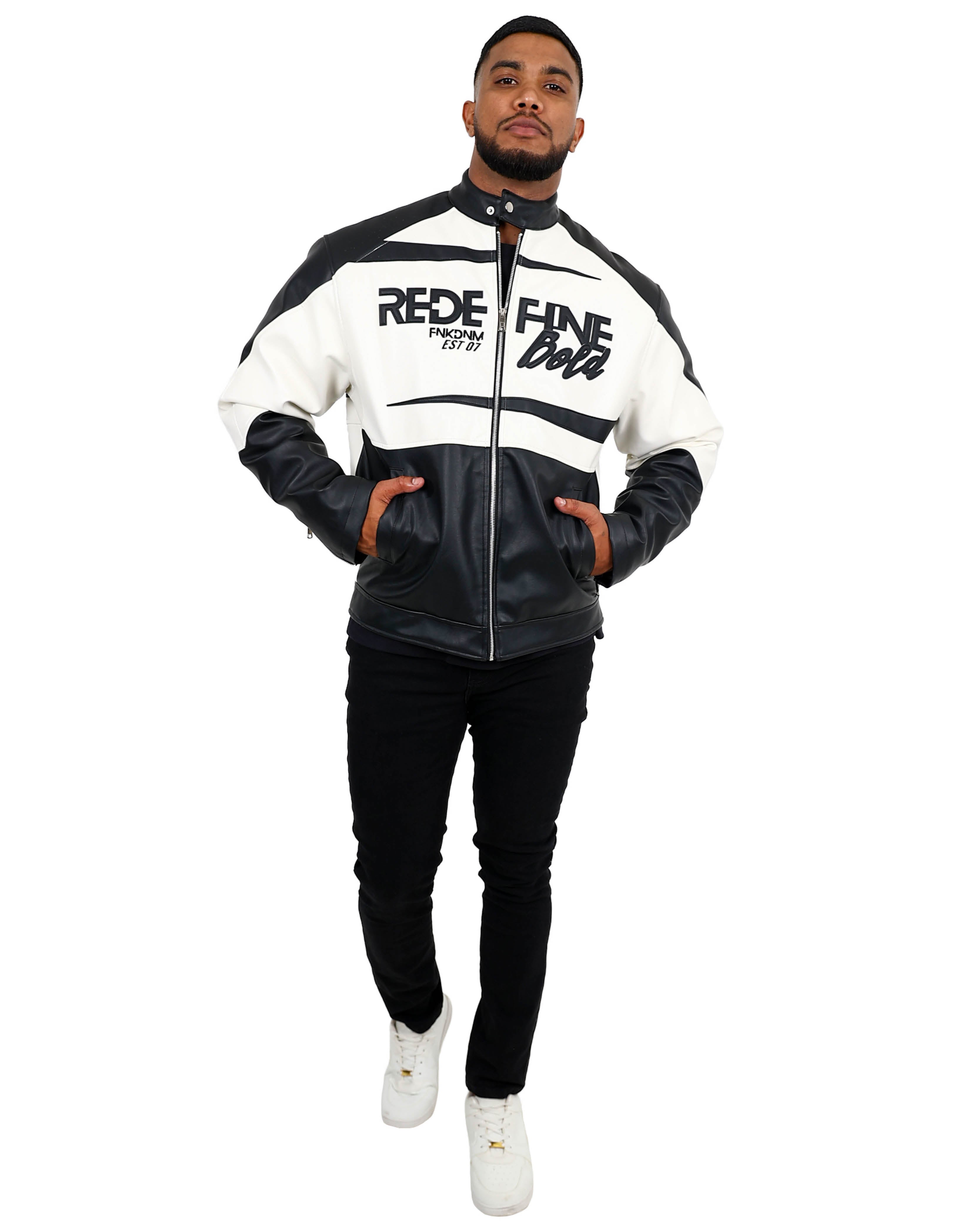 Funk Paneled Black & White Biker Jacket