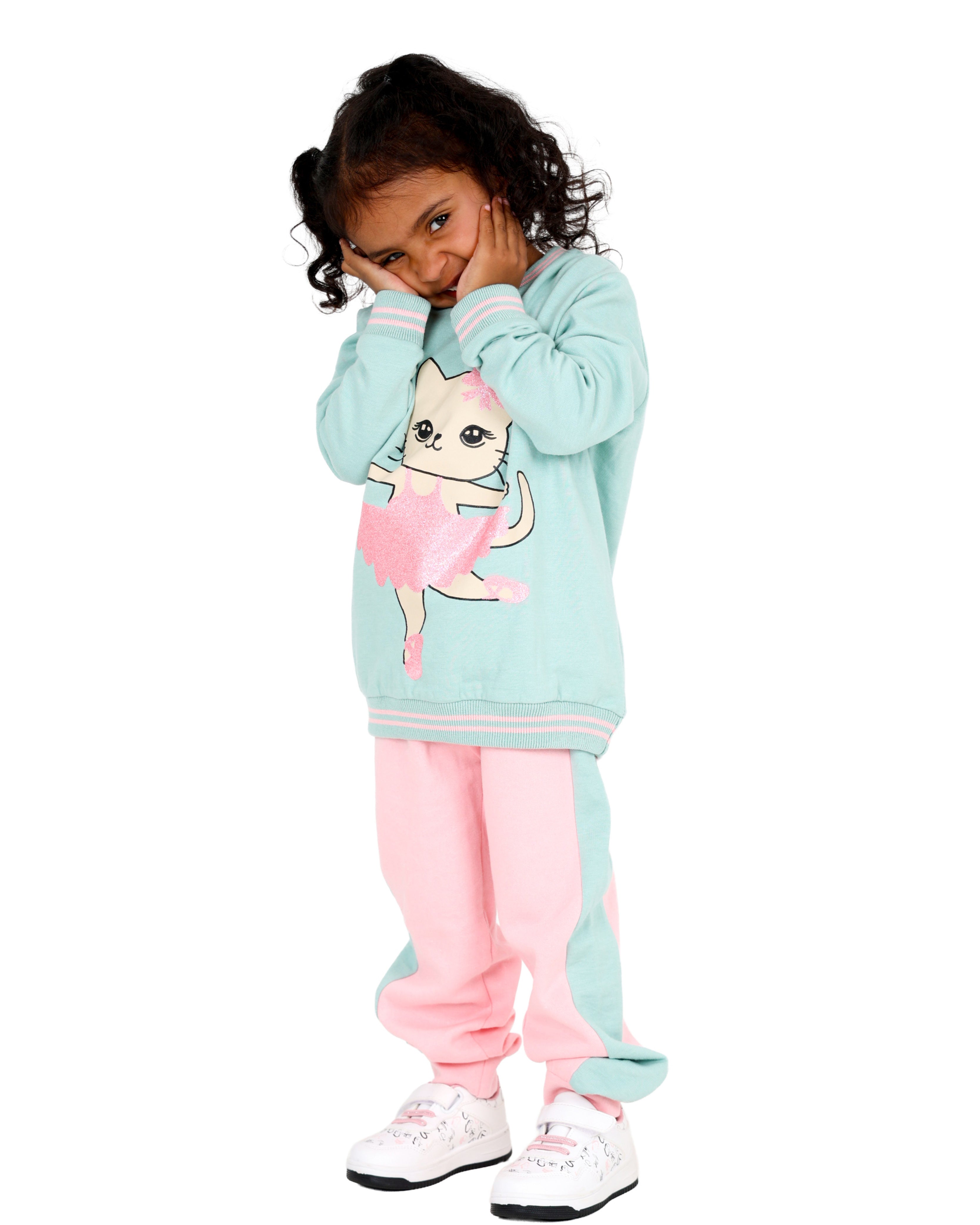 2 Pack Ballerina Cat Graphic Print Active Tops