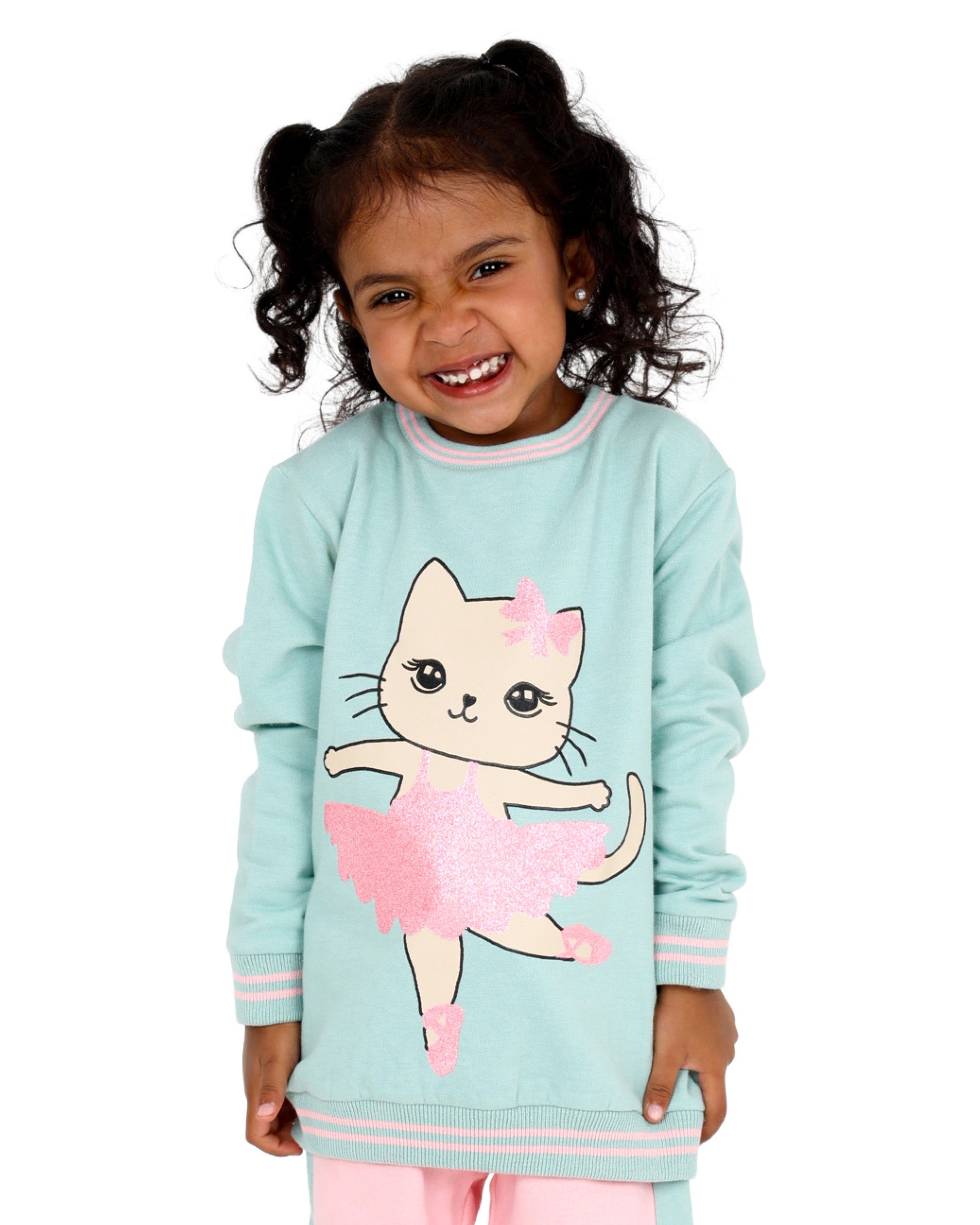 2 Pack Ballerina Cat Graphic Print Active Tops