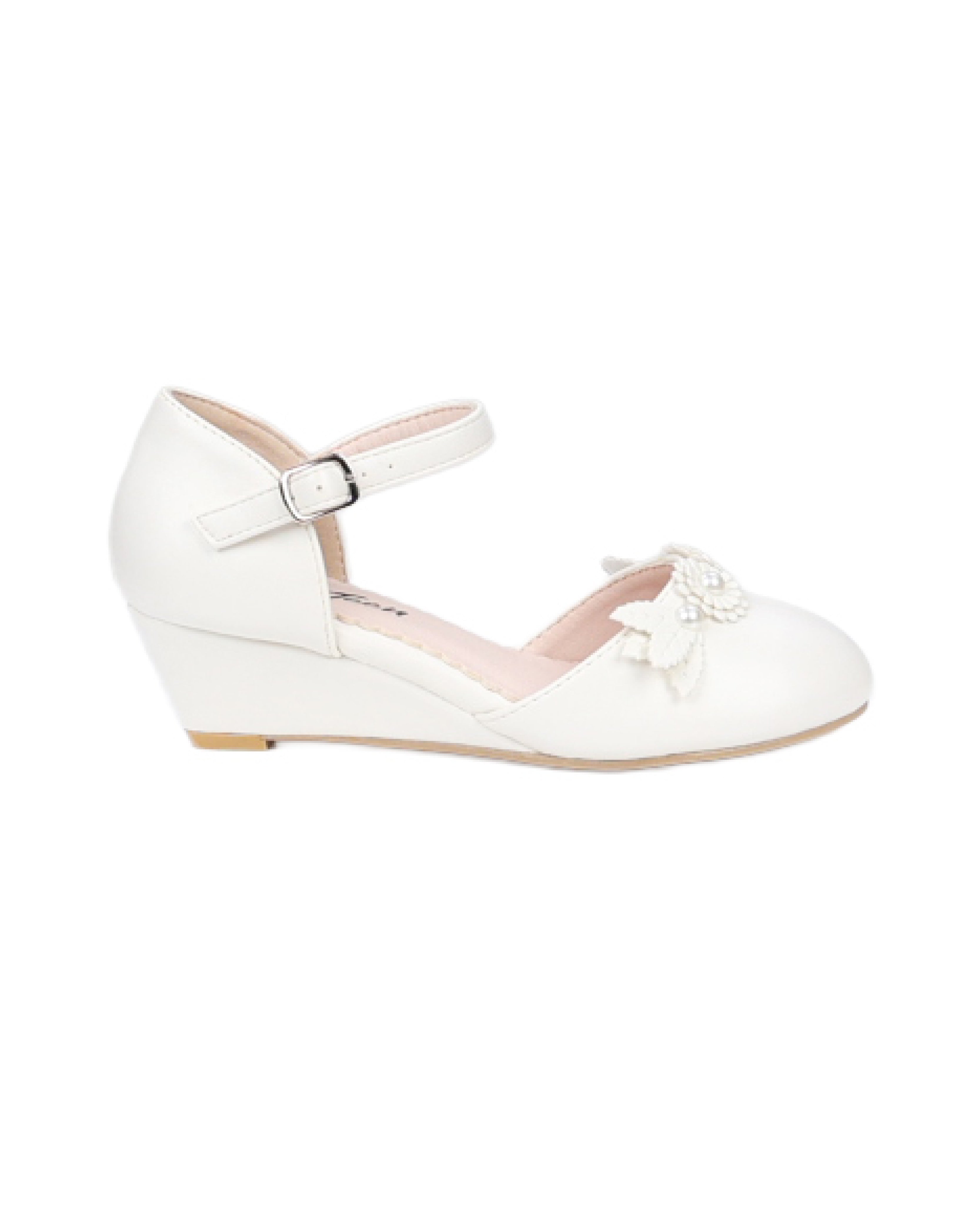 Big Girls Pearl & Floral Appliqué Wedged Dress Shoe