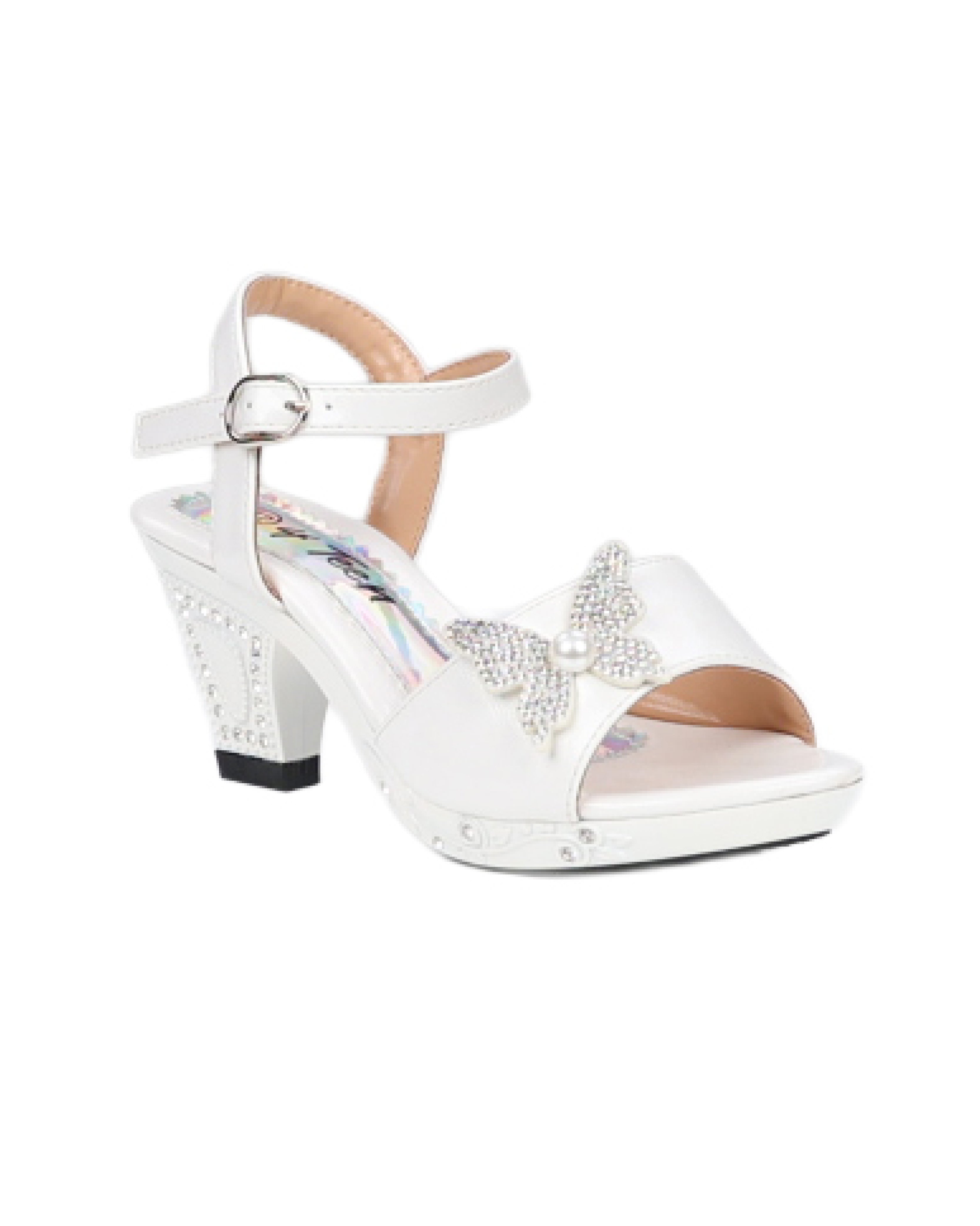 Big Girls Butterfly Applique Jewelled High Heel Sandal