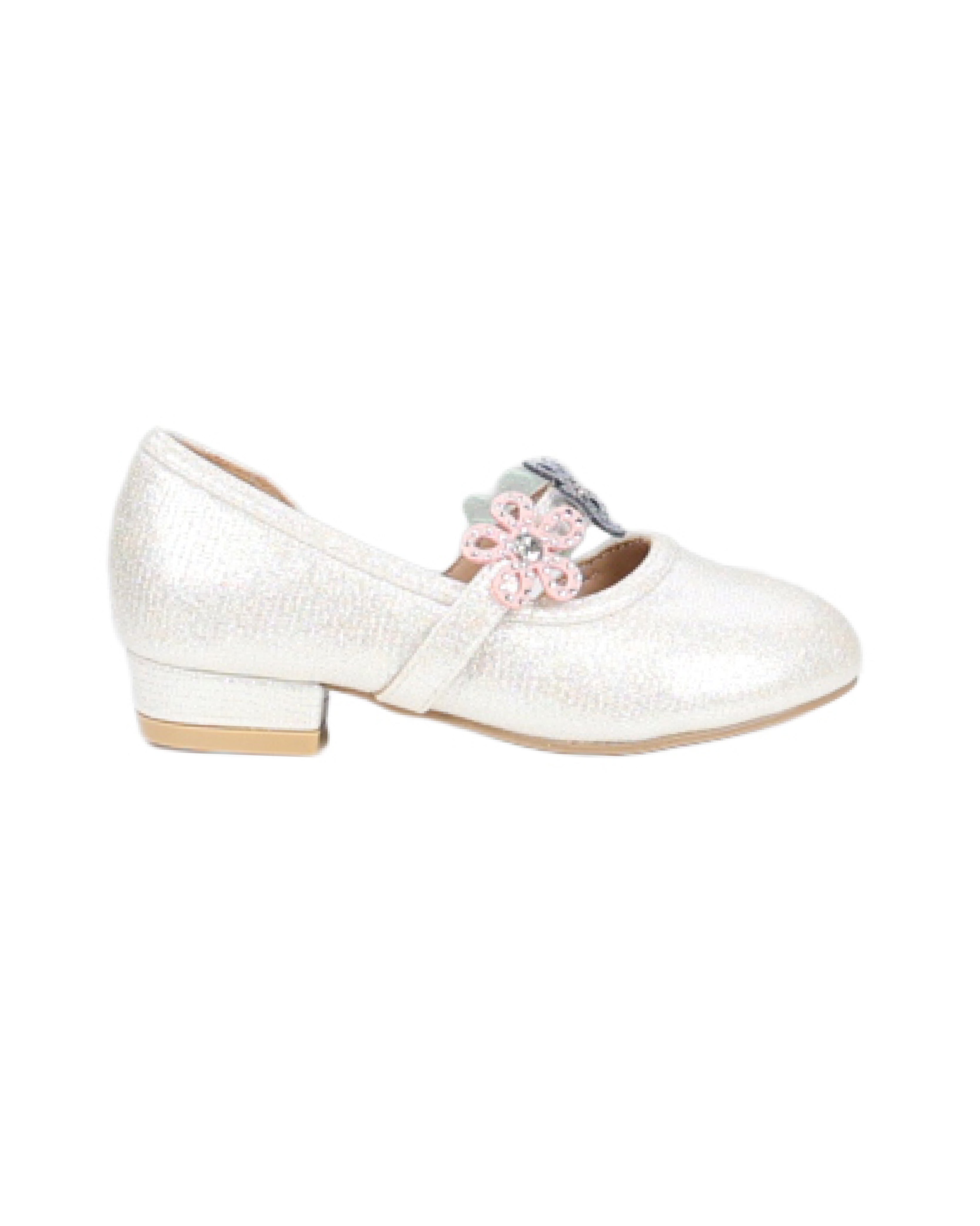 Girls Flower Applique Shimmer Party Shoes