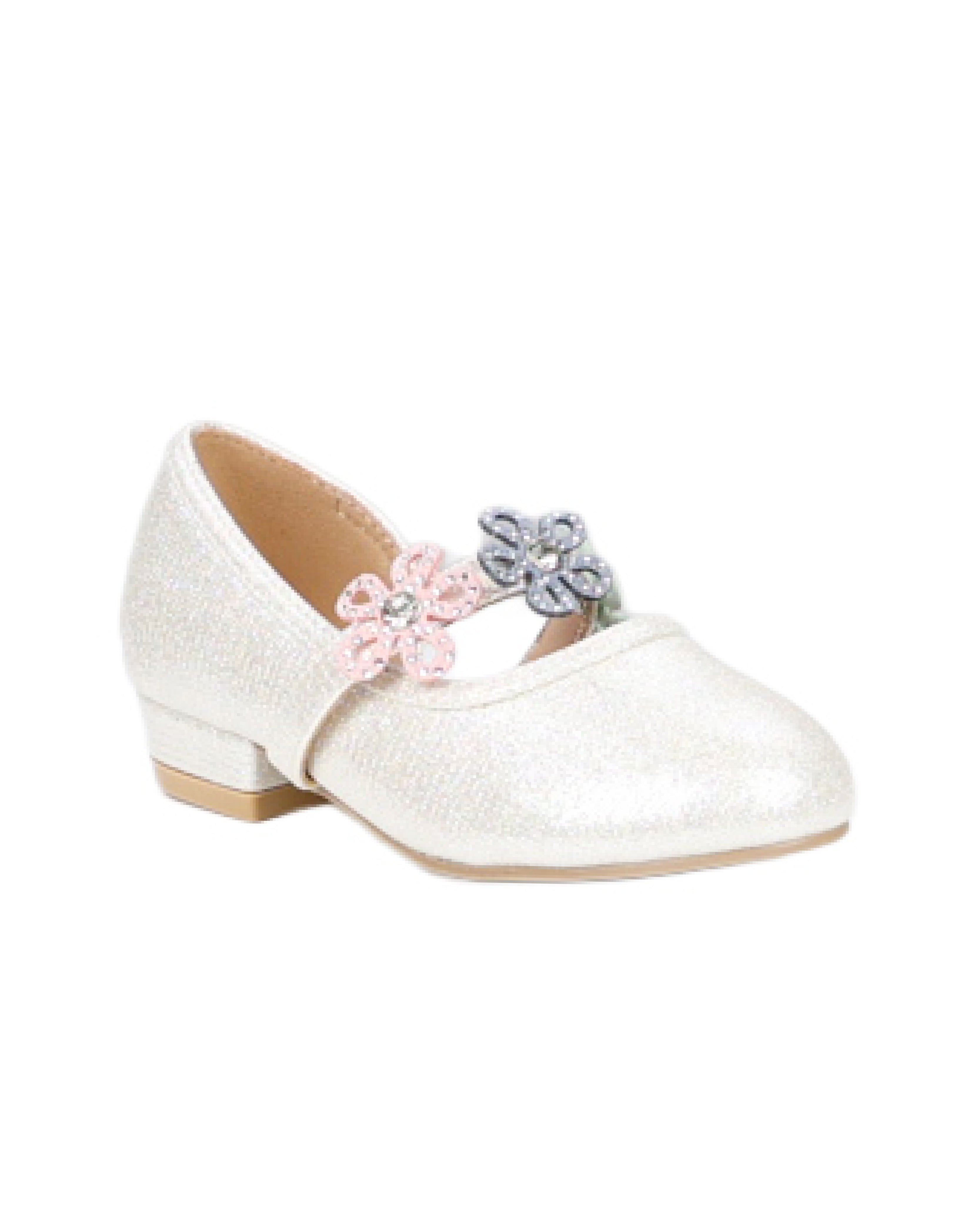 Girls Flower Applique Shimmer Party Shoes
