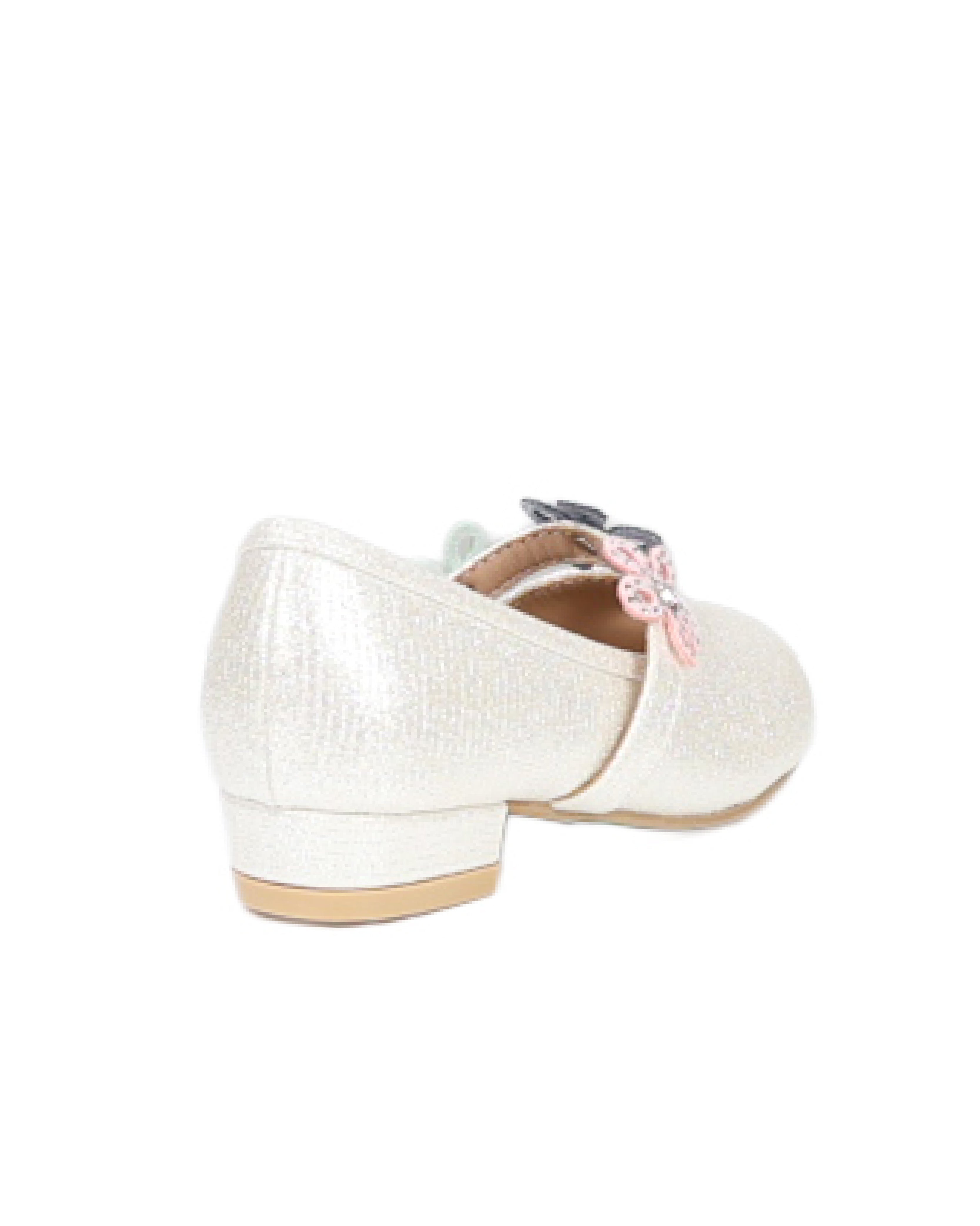 Girls Flower Applique Shimmer Party Shoes
