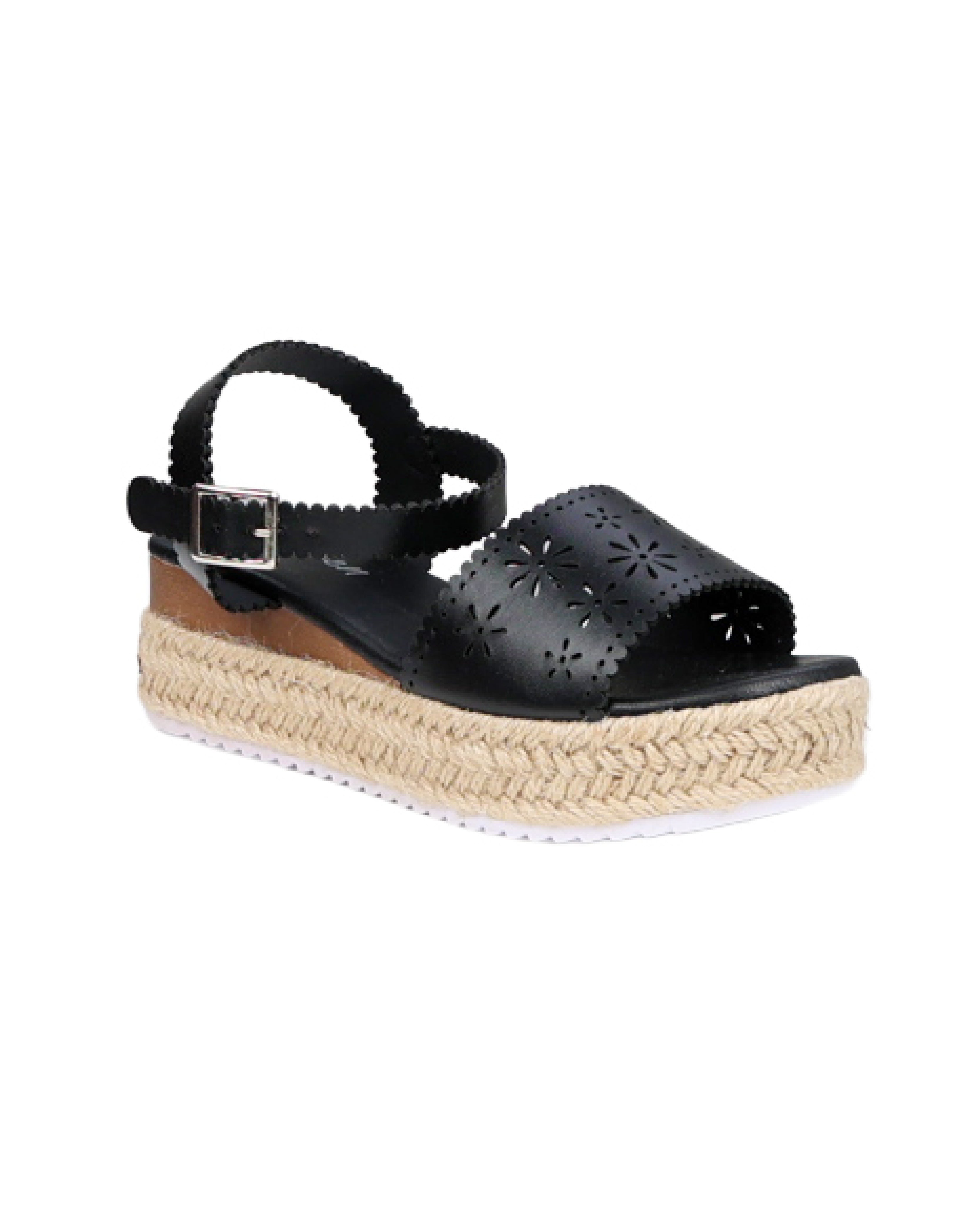 Girls Floral Laser Cut Wedge Sandal