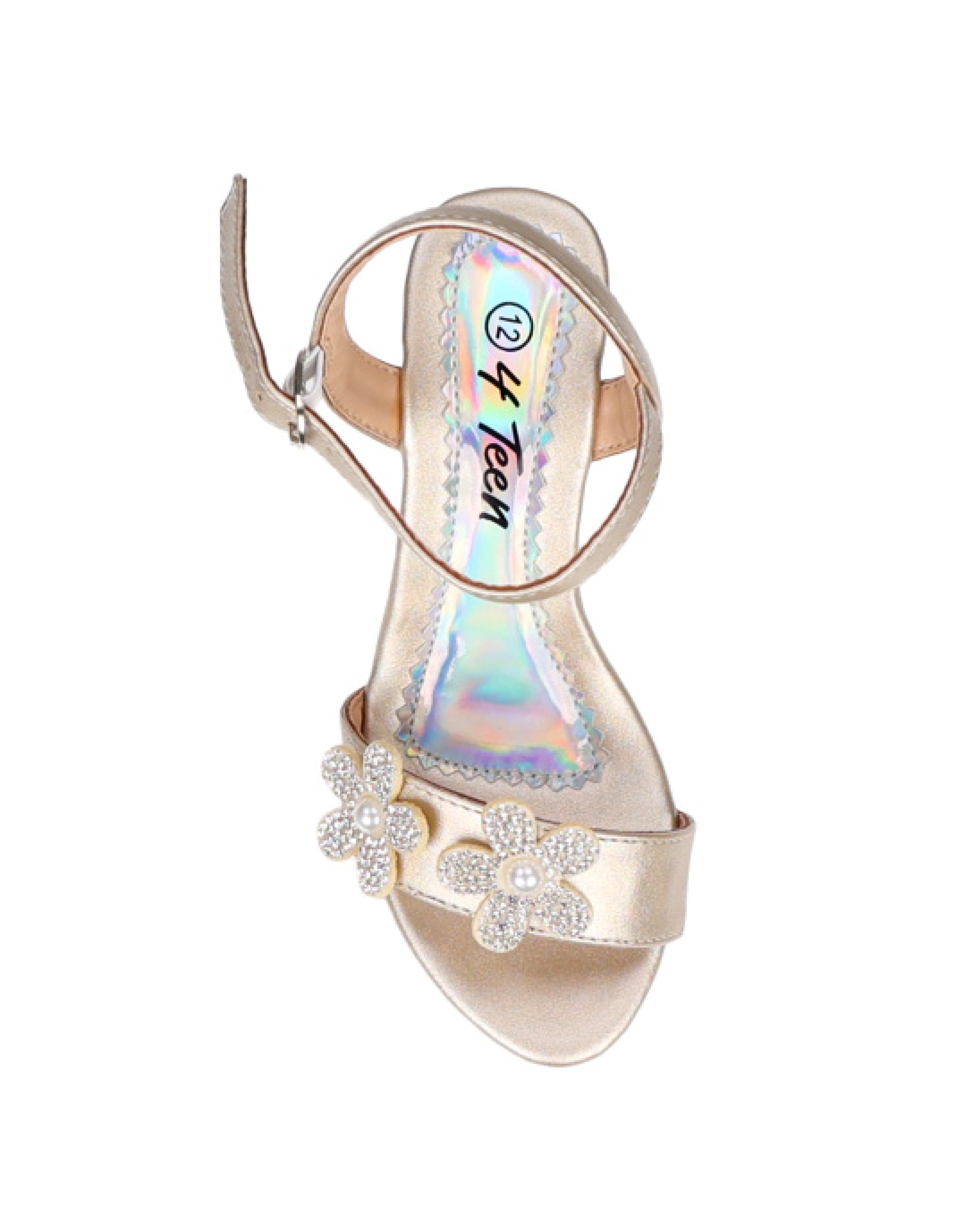 Girls Embellished Flower Detail Band Jewelled Heel