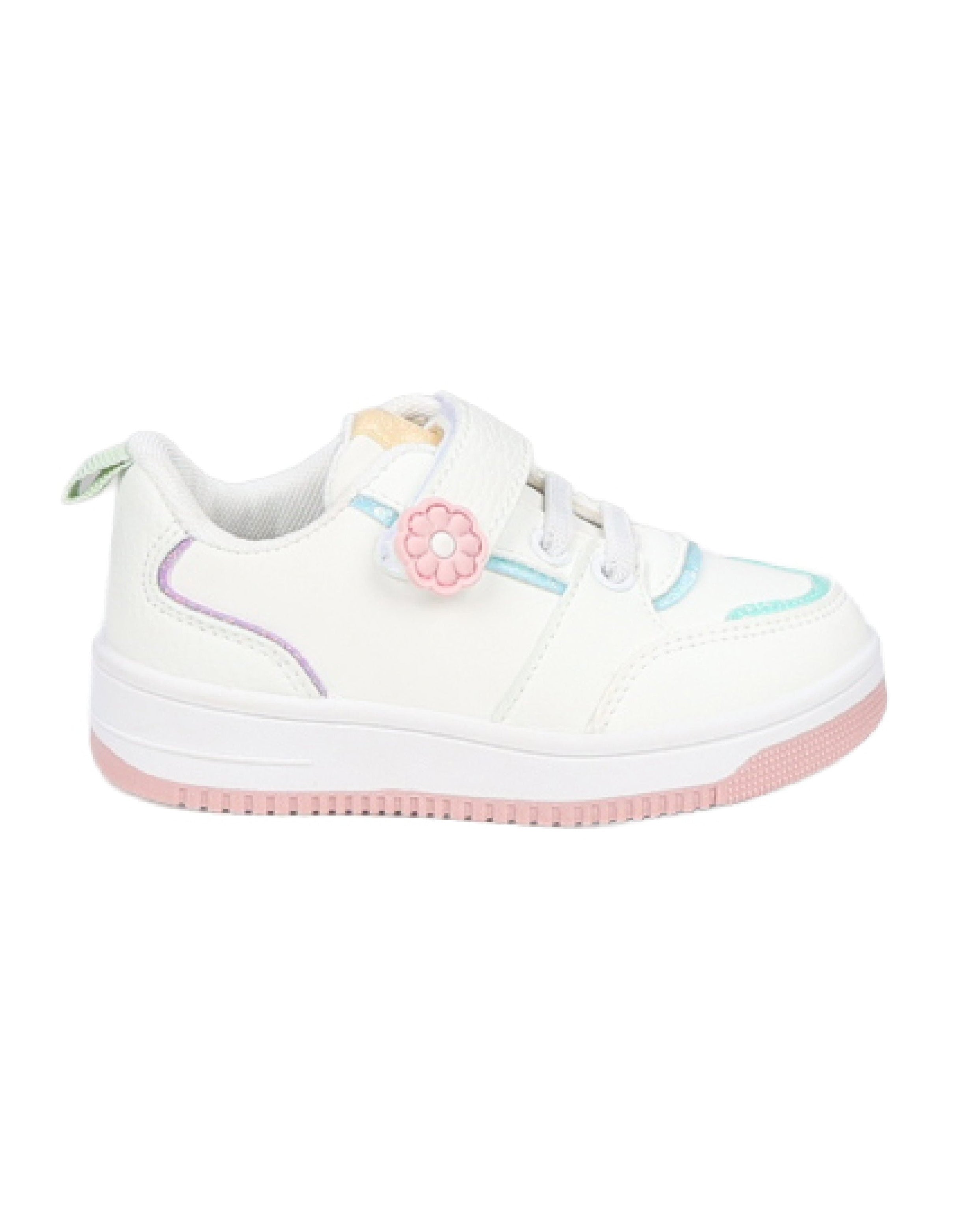 Girls Pastel Flower Detail Velcro Sneakers