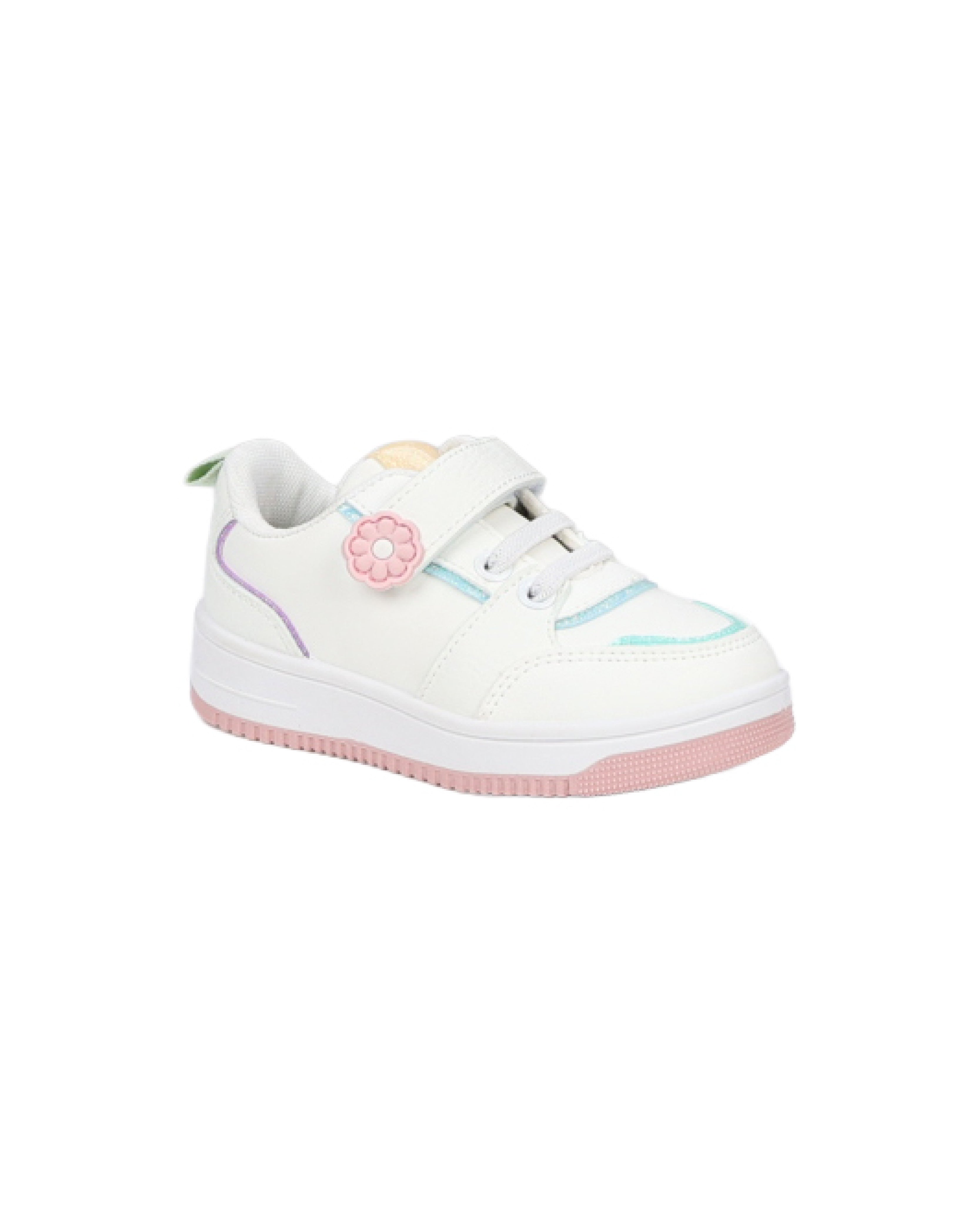 Girls Pastel Flower Detail Velcro Sneakers