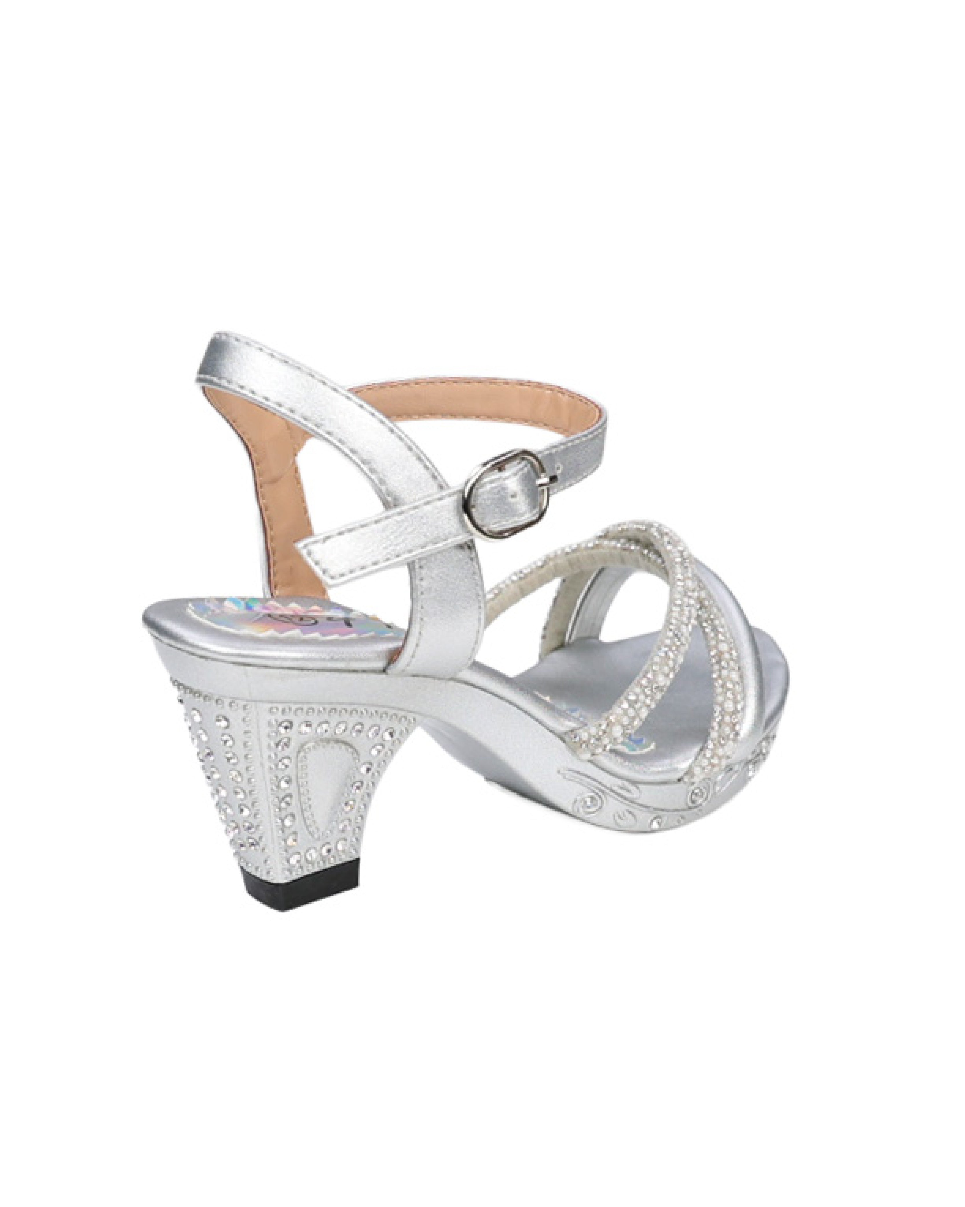 Girls Asymmetric Embellished Strap Jewelled Heel