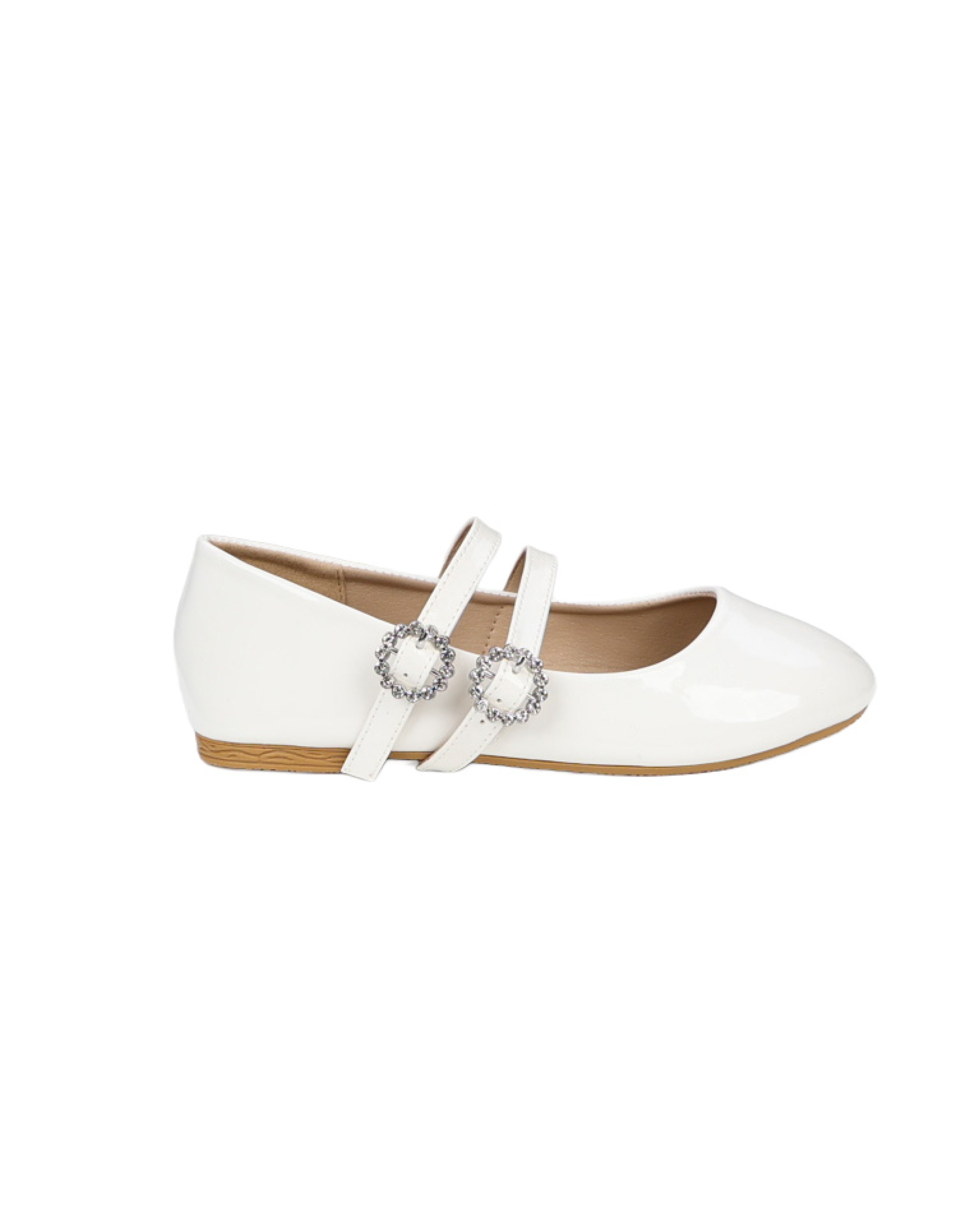 Girls White Double Bar Patent Pump