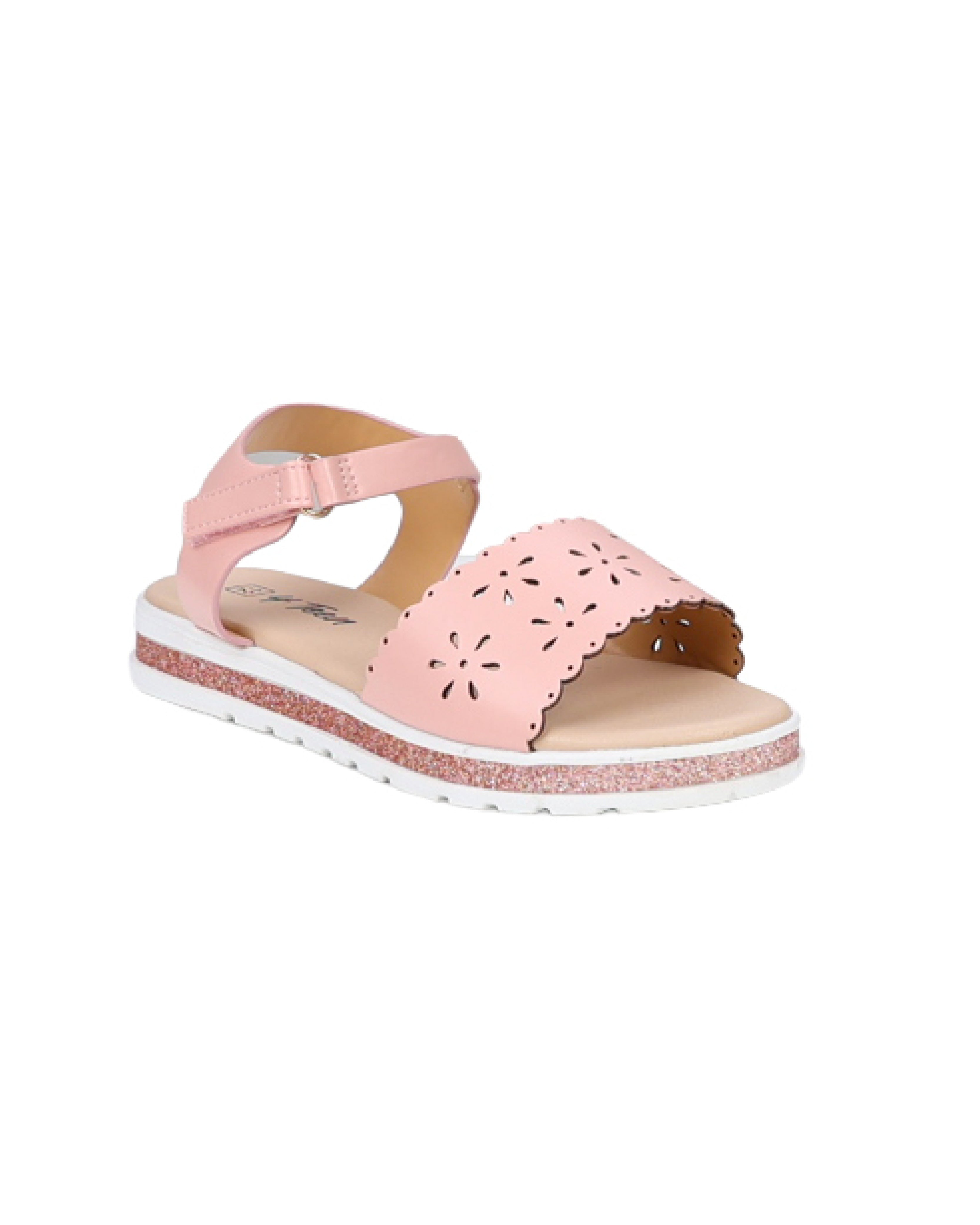Girls Laser Cut Band Glitter Comfort Sandal