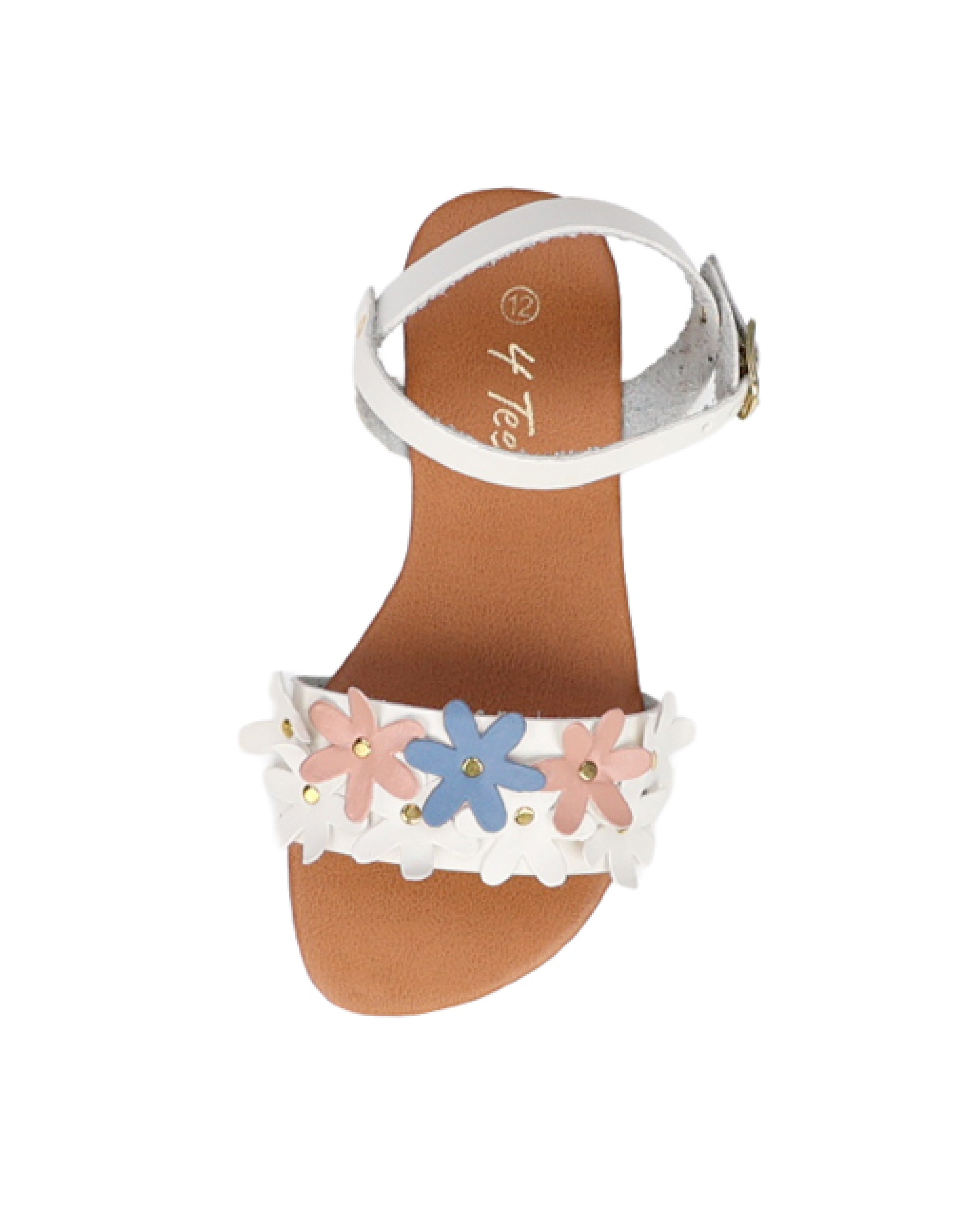 Girls Pastel Flower Detail Ankle Strap Sandal