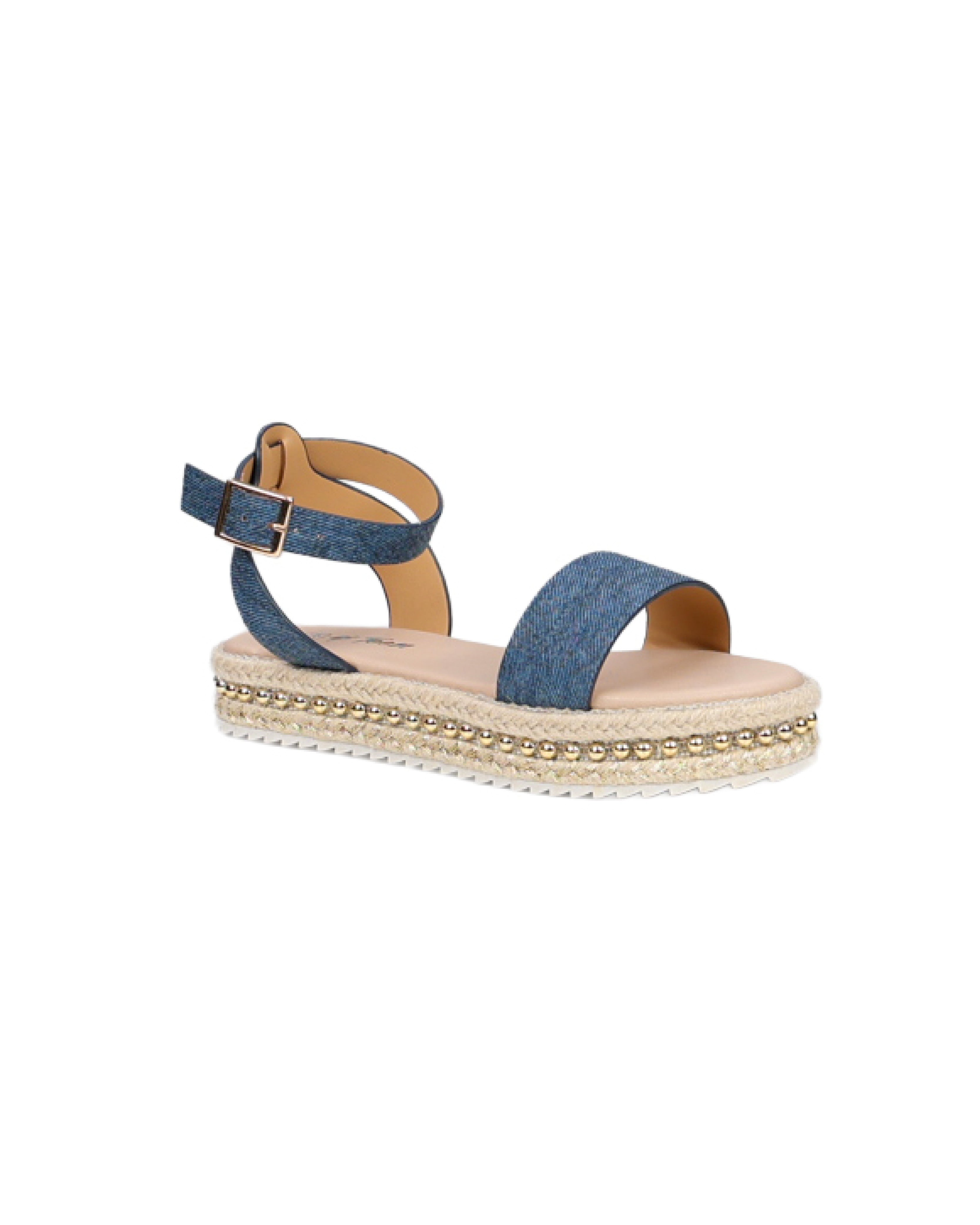 Denim Embellished Sole Espadrilles Wedge Sandal