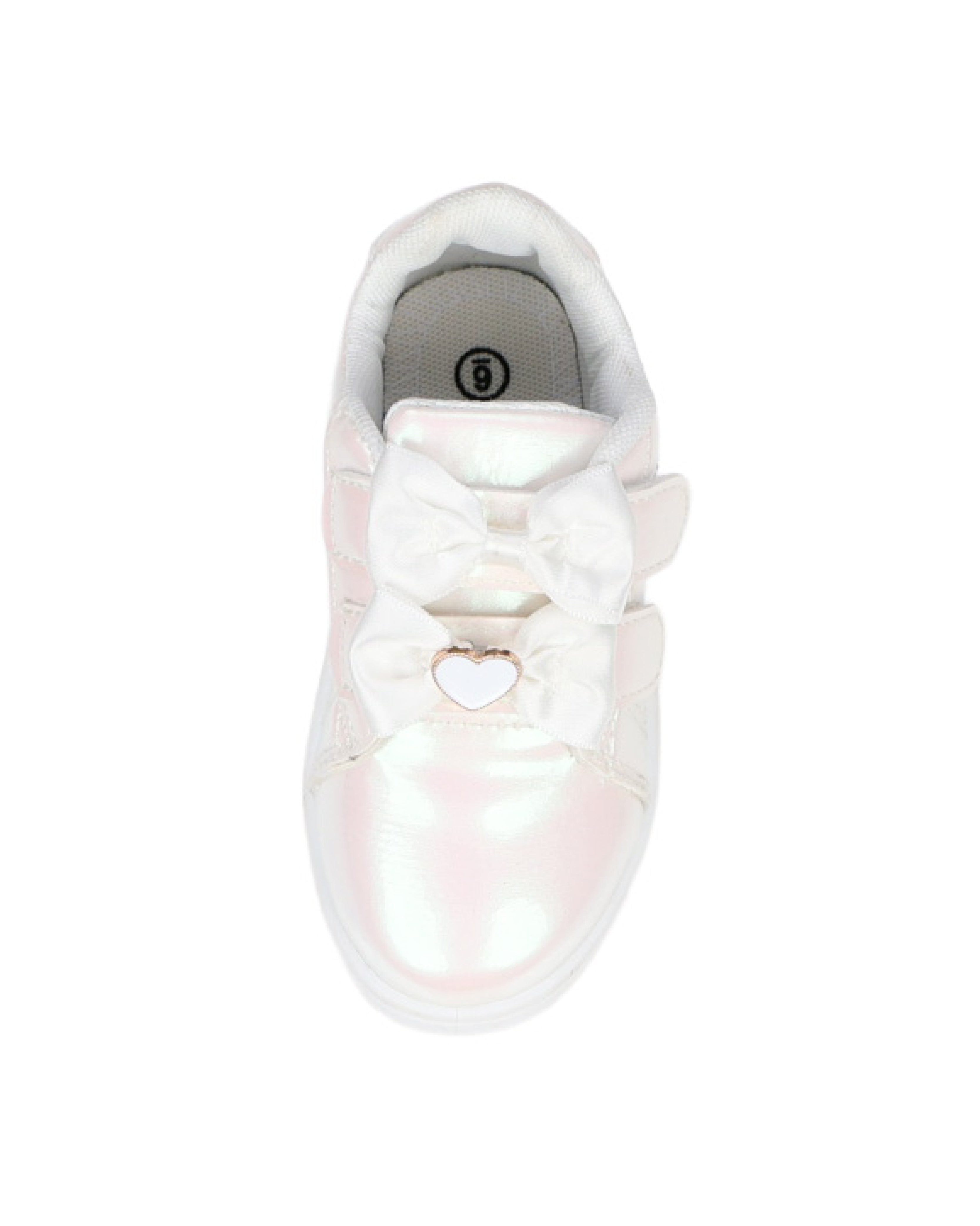 Girls Velcro Double Bow Detail Pearlised Sneaker