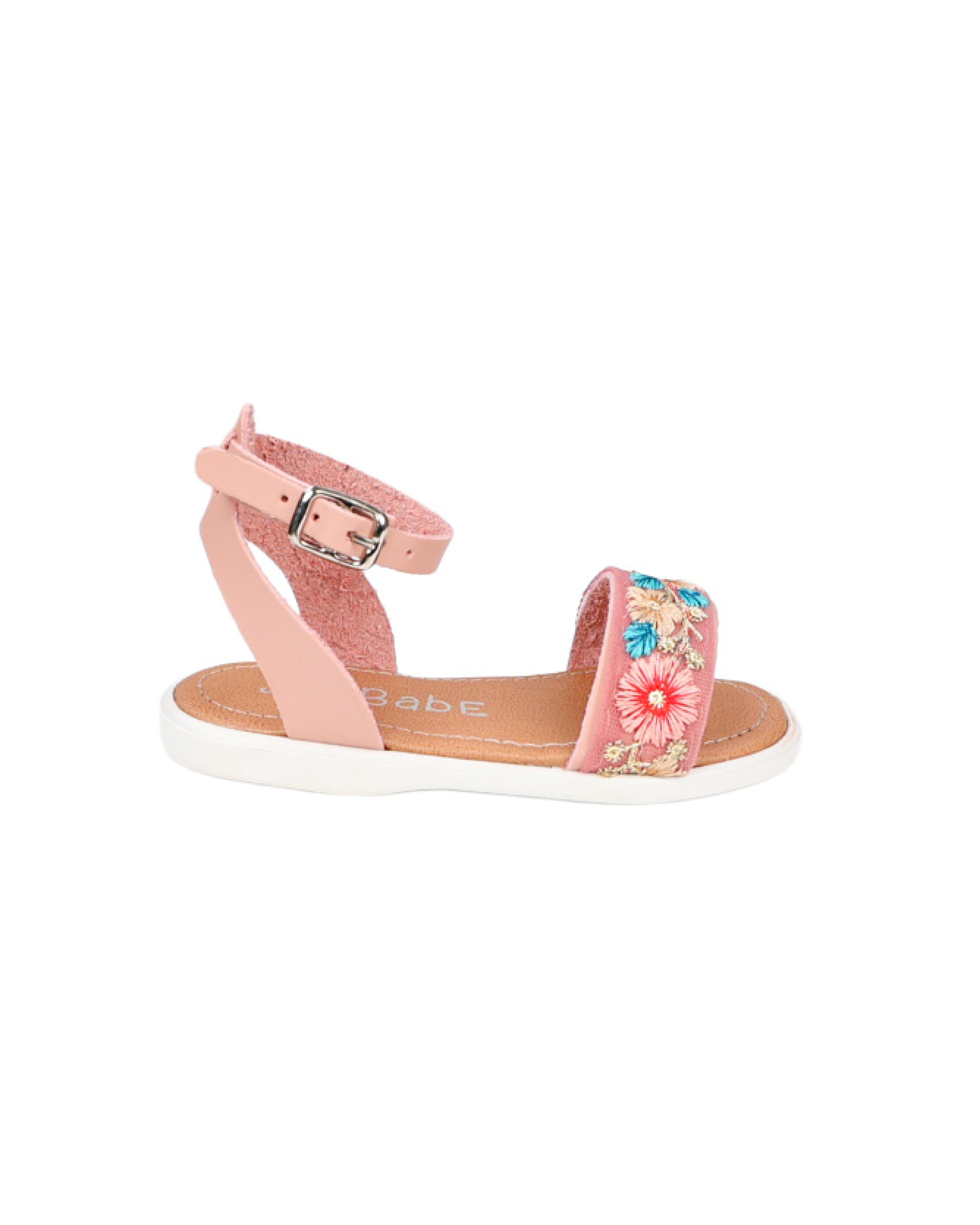 Girls Embroidered Flower Band Ankle Strap Sandal