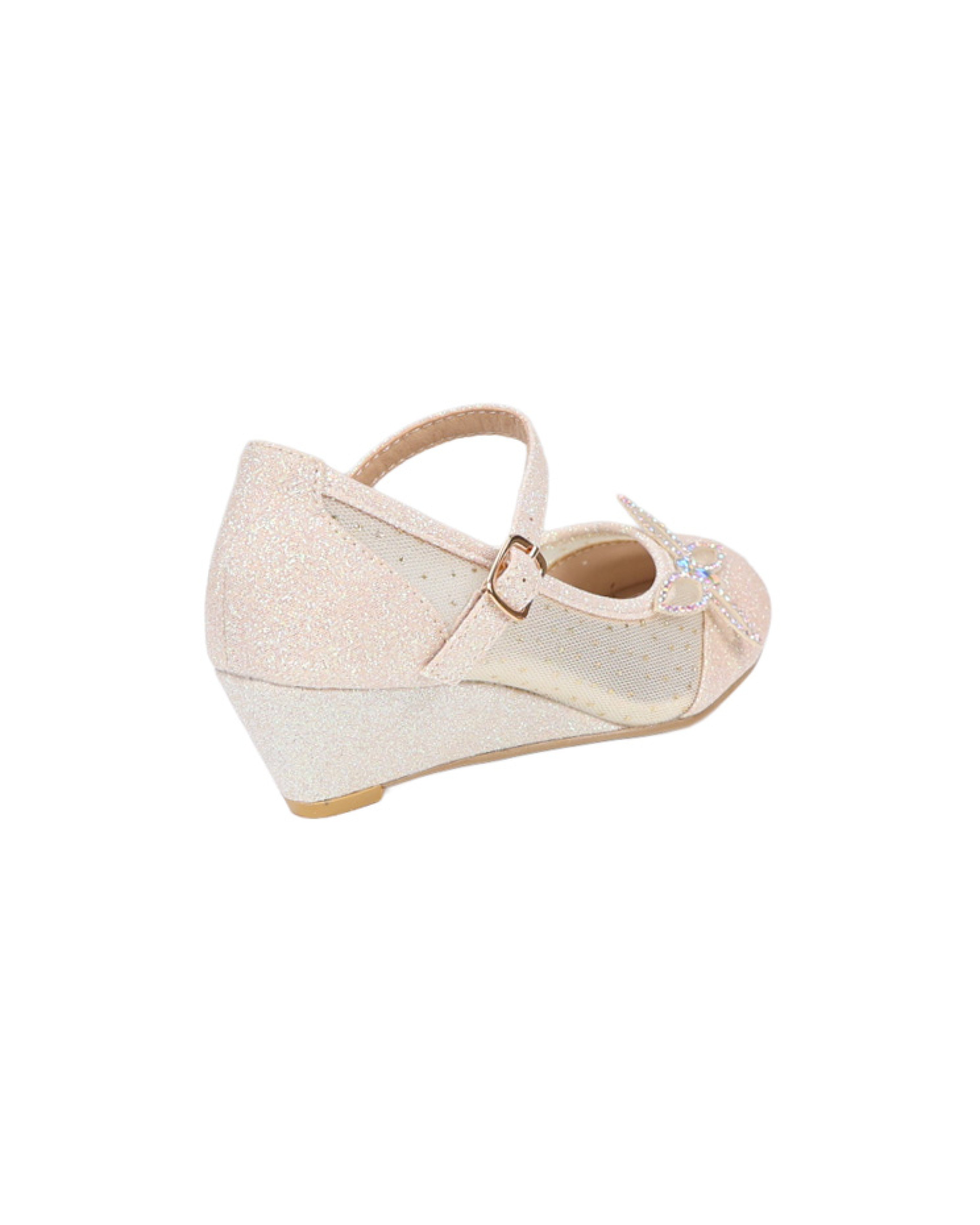 Girls Glitter Butterfly Applique Formal Wedge