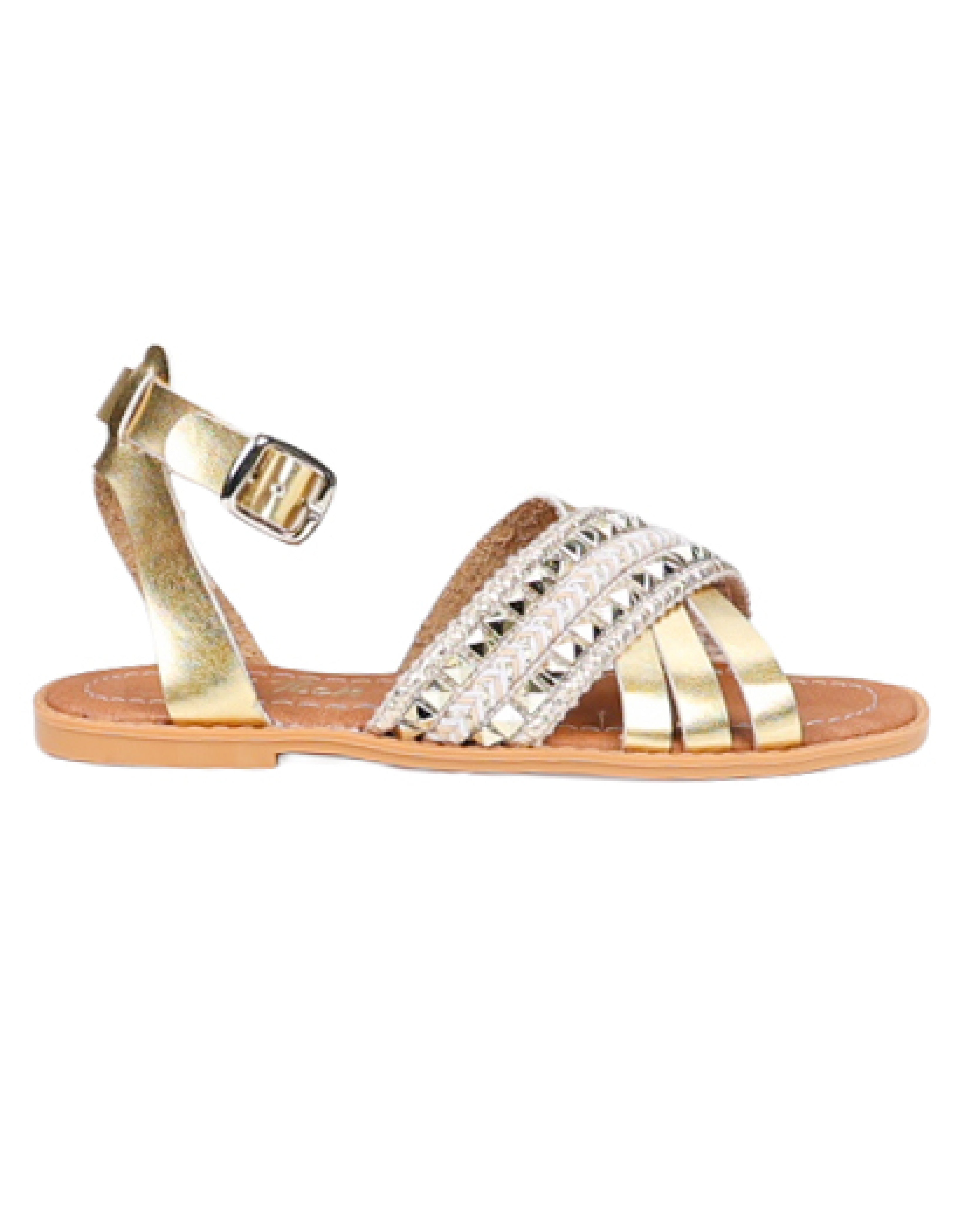 Gold Embellished Braid Crossover Jockey Strap Sandals