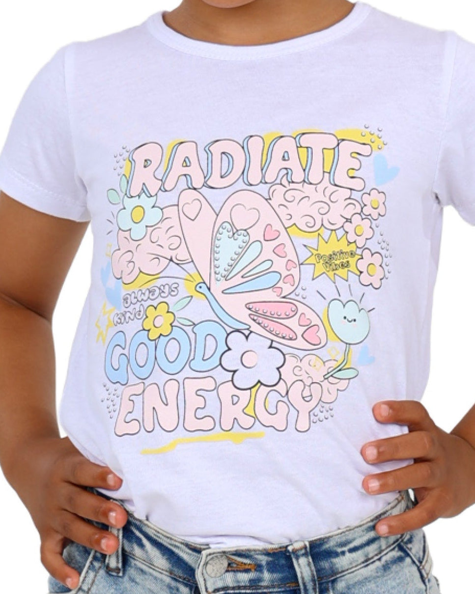 Short Sleeve White "Radiate Good Energy" T-Shirt