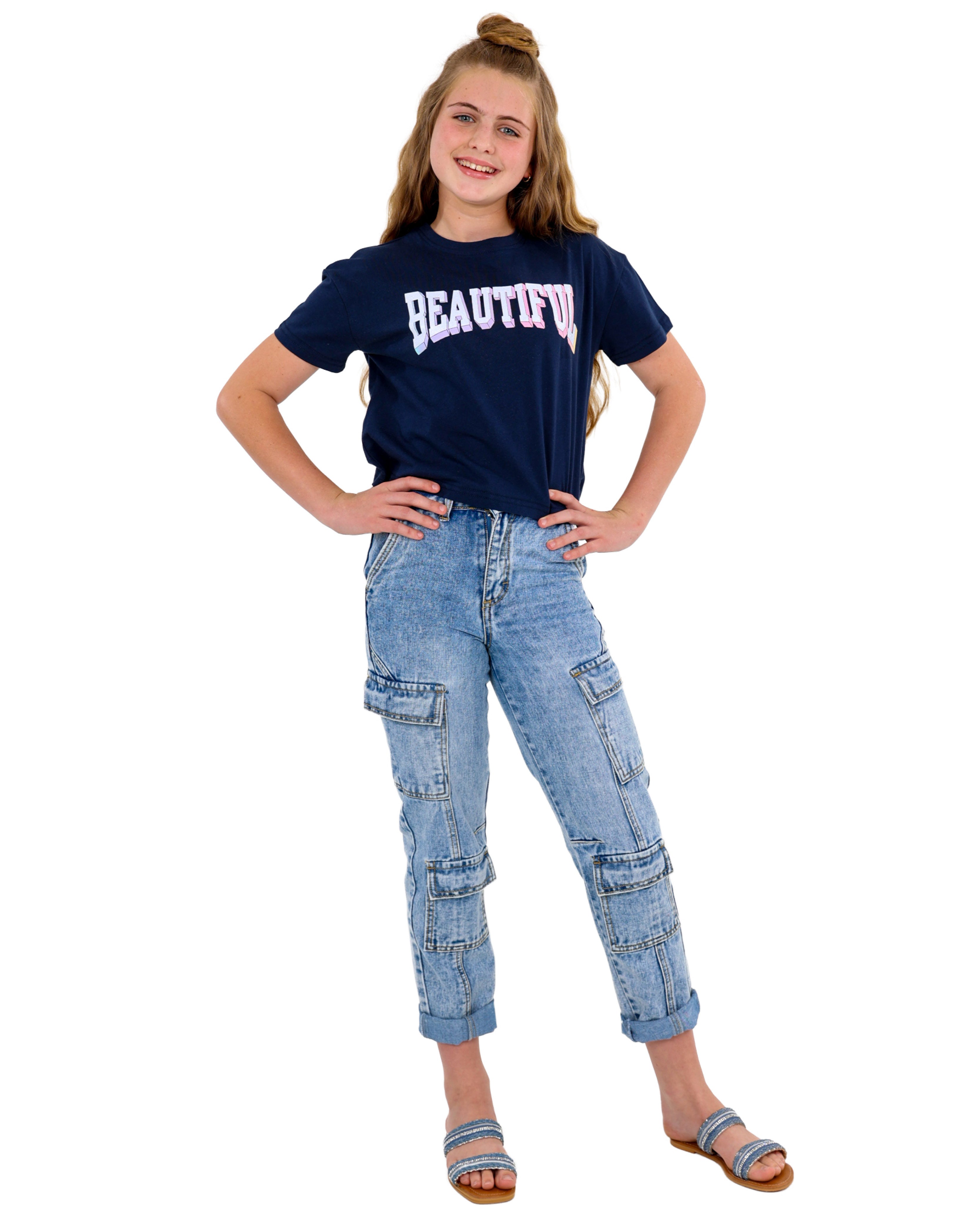 Short Sleeve "Beautiful" Boxy Cropped T-Shirt