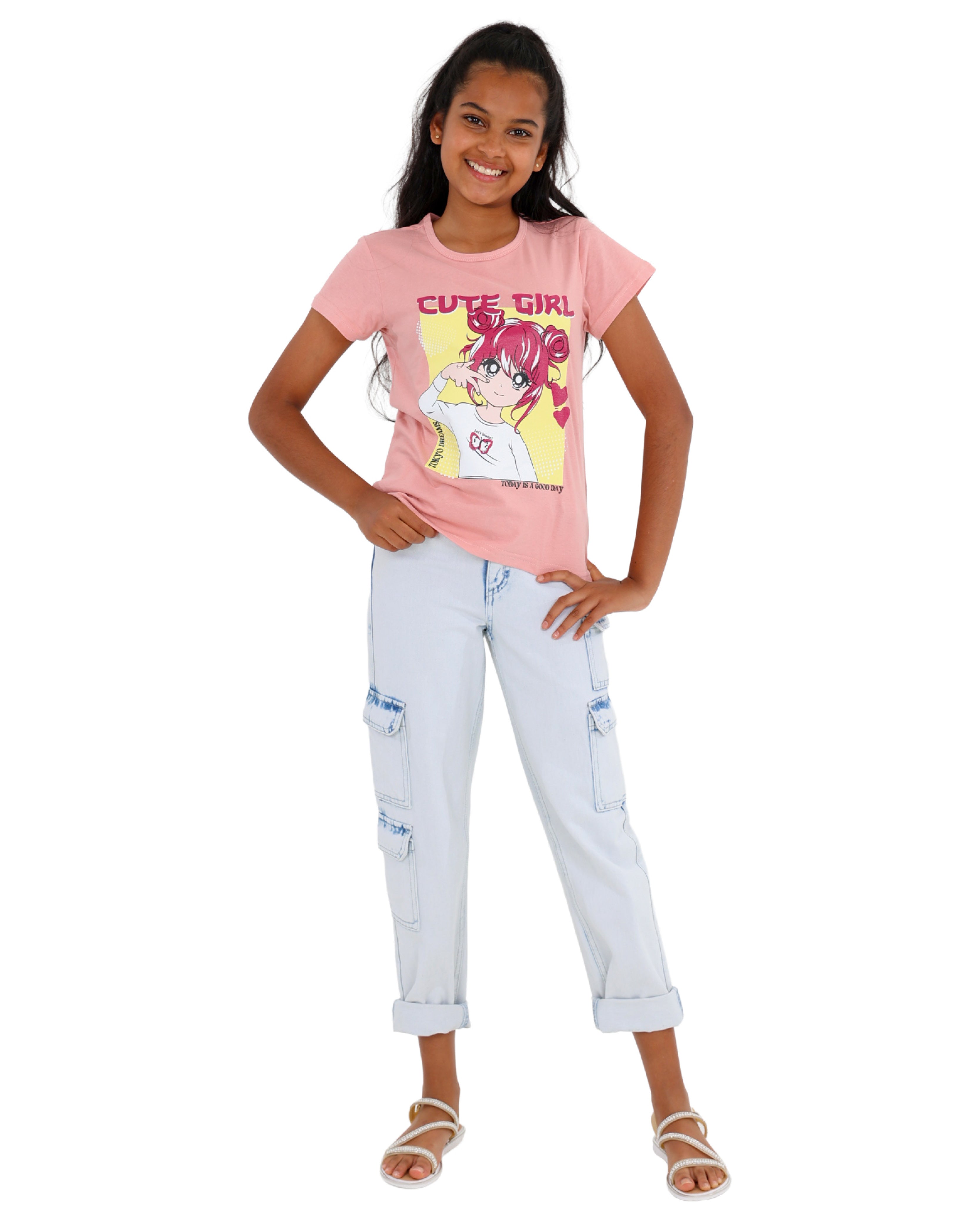 Short Sleeve "Cute Girl" Graphic Print T-Shirt