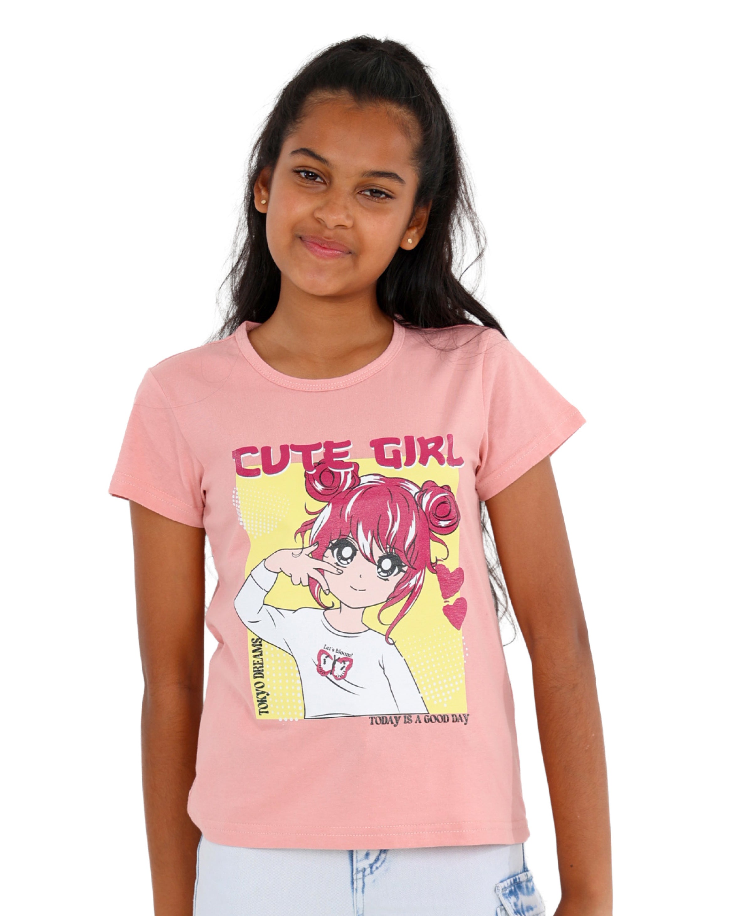 Short Sleeve "Cute Girl" Graphic Print T-Shirt