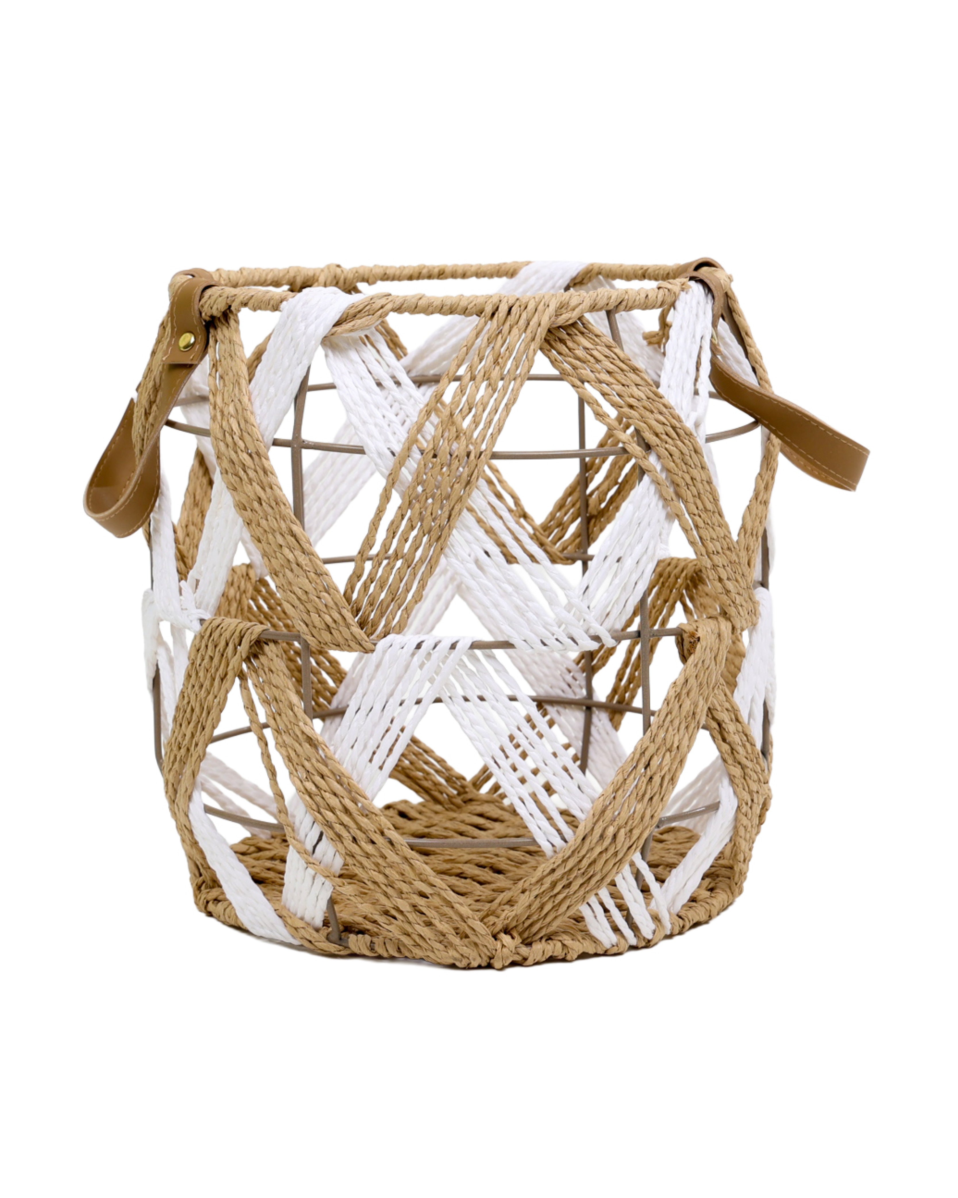 Large Two Tone Open Weave Storage Basket