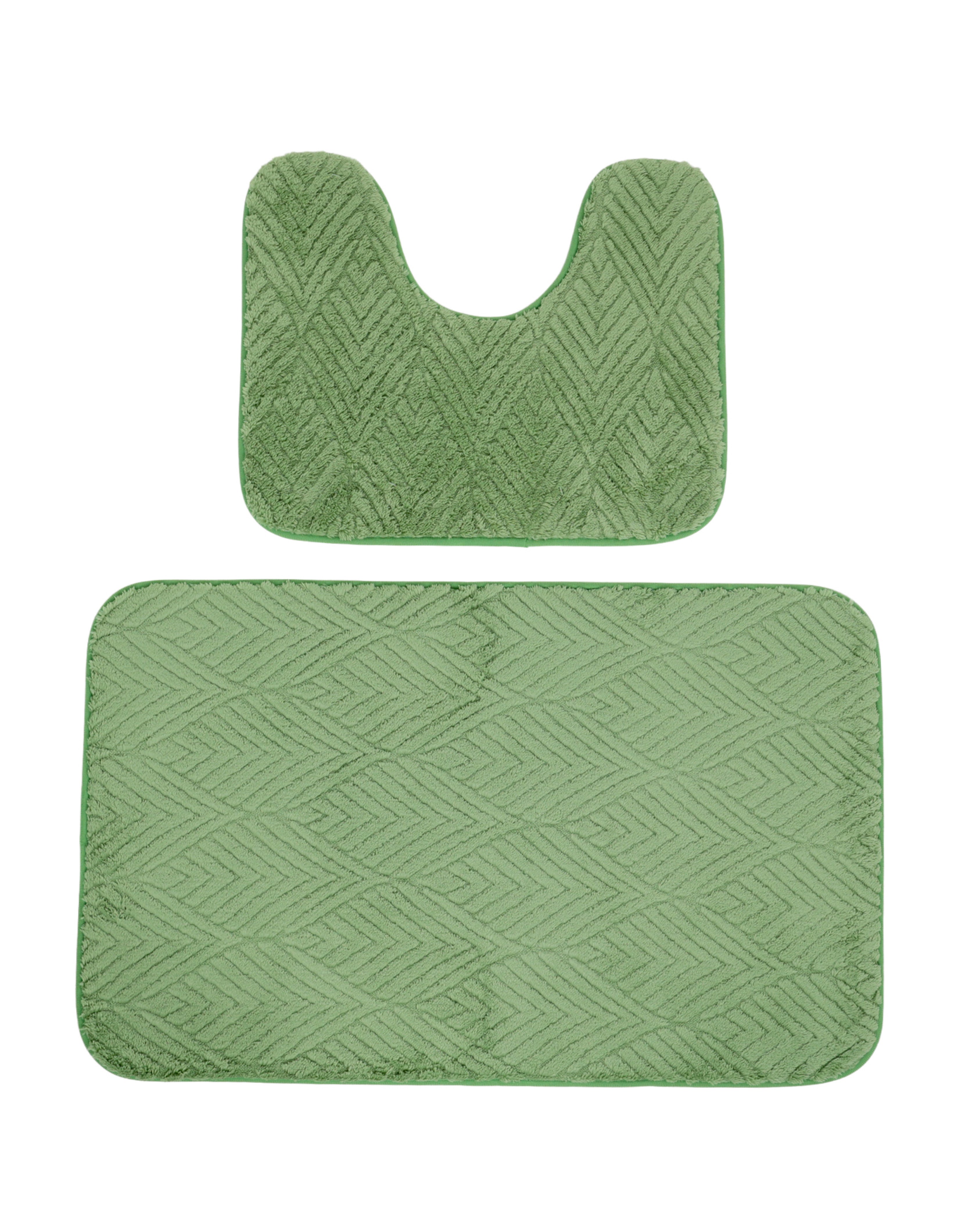 2 Piece Leaf Embossed Bath & Toilet Mat Set Sage