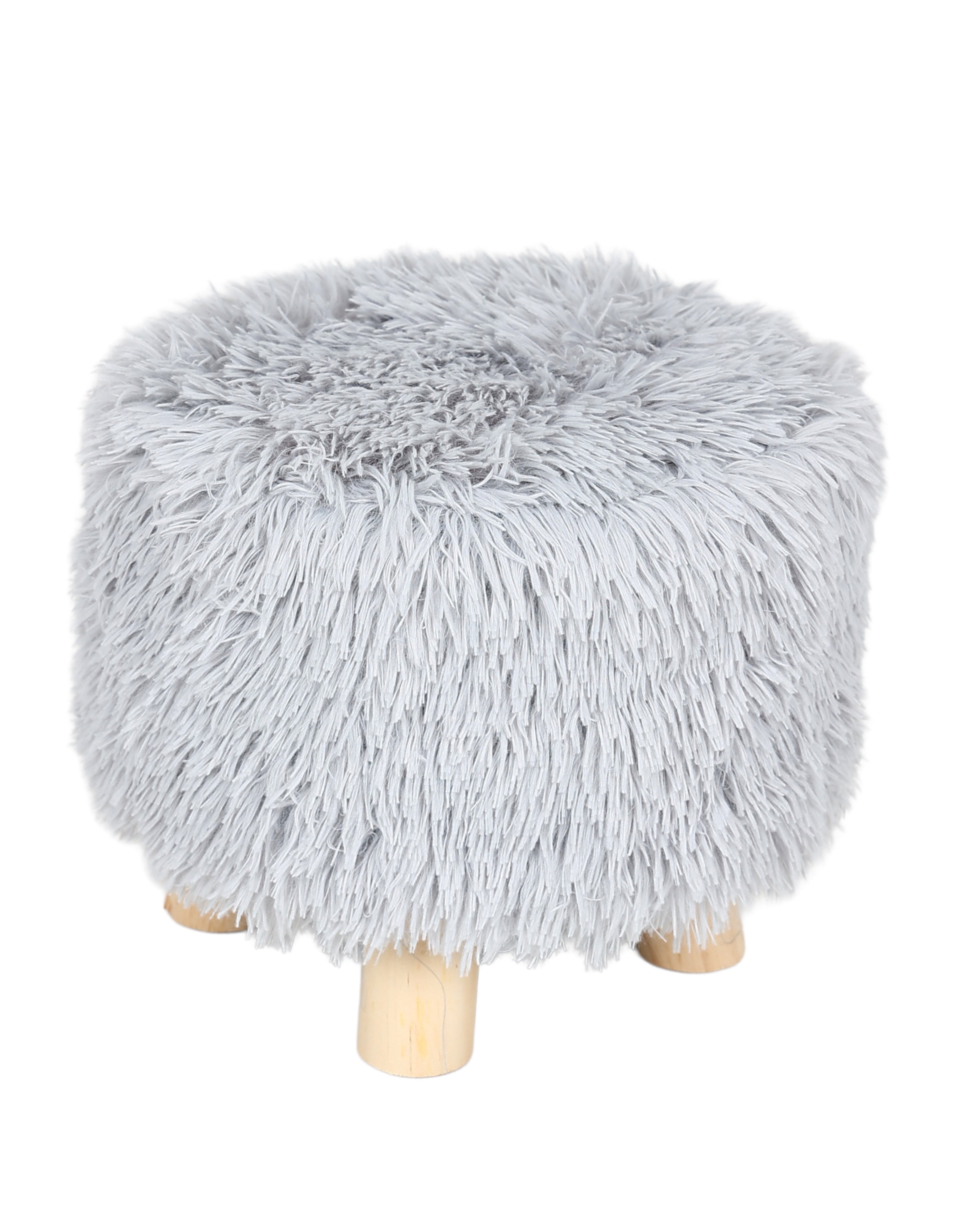 Shaggy Grey Four Legged Footstool