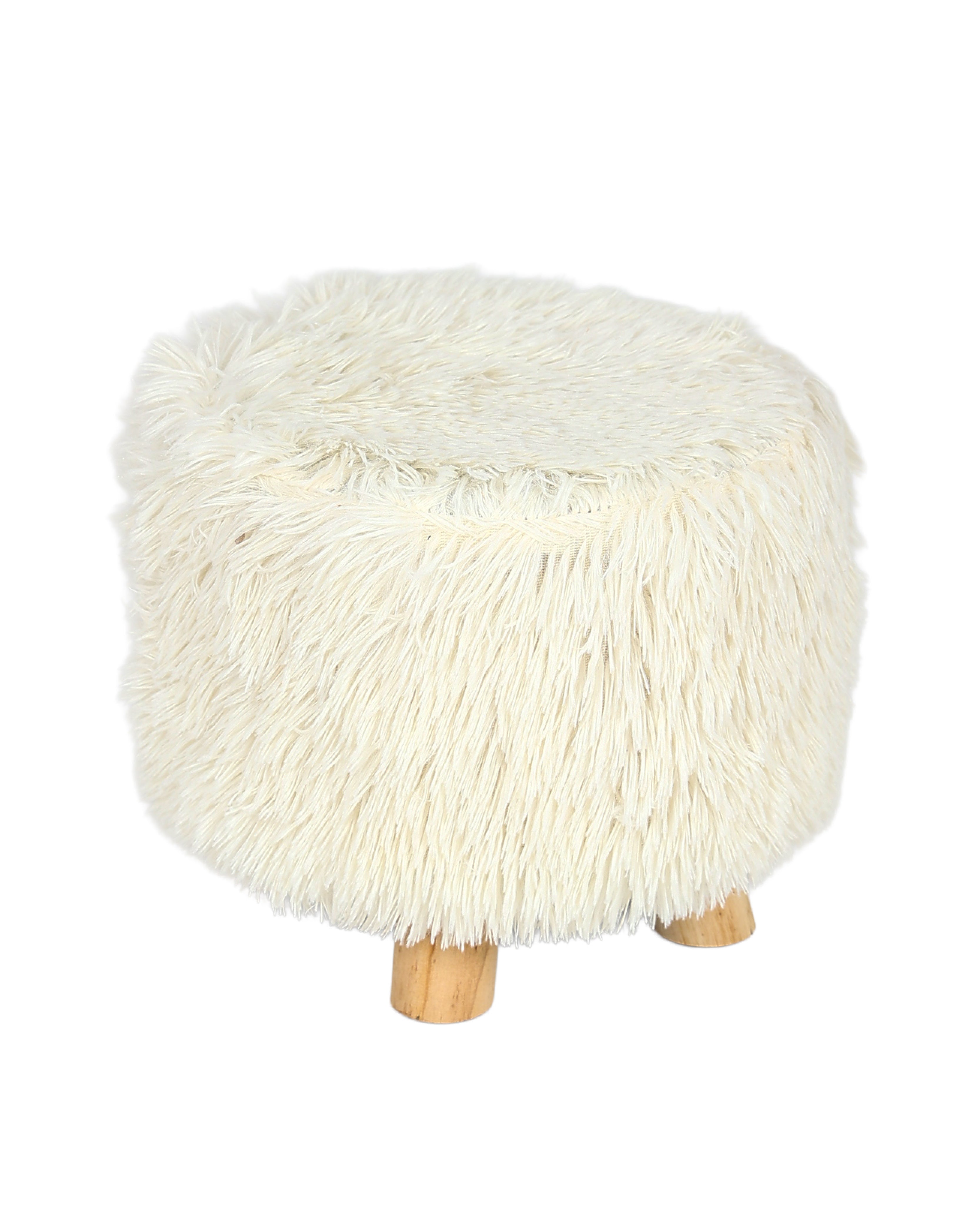 Shaggy Beige Four Leg Footstool
