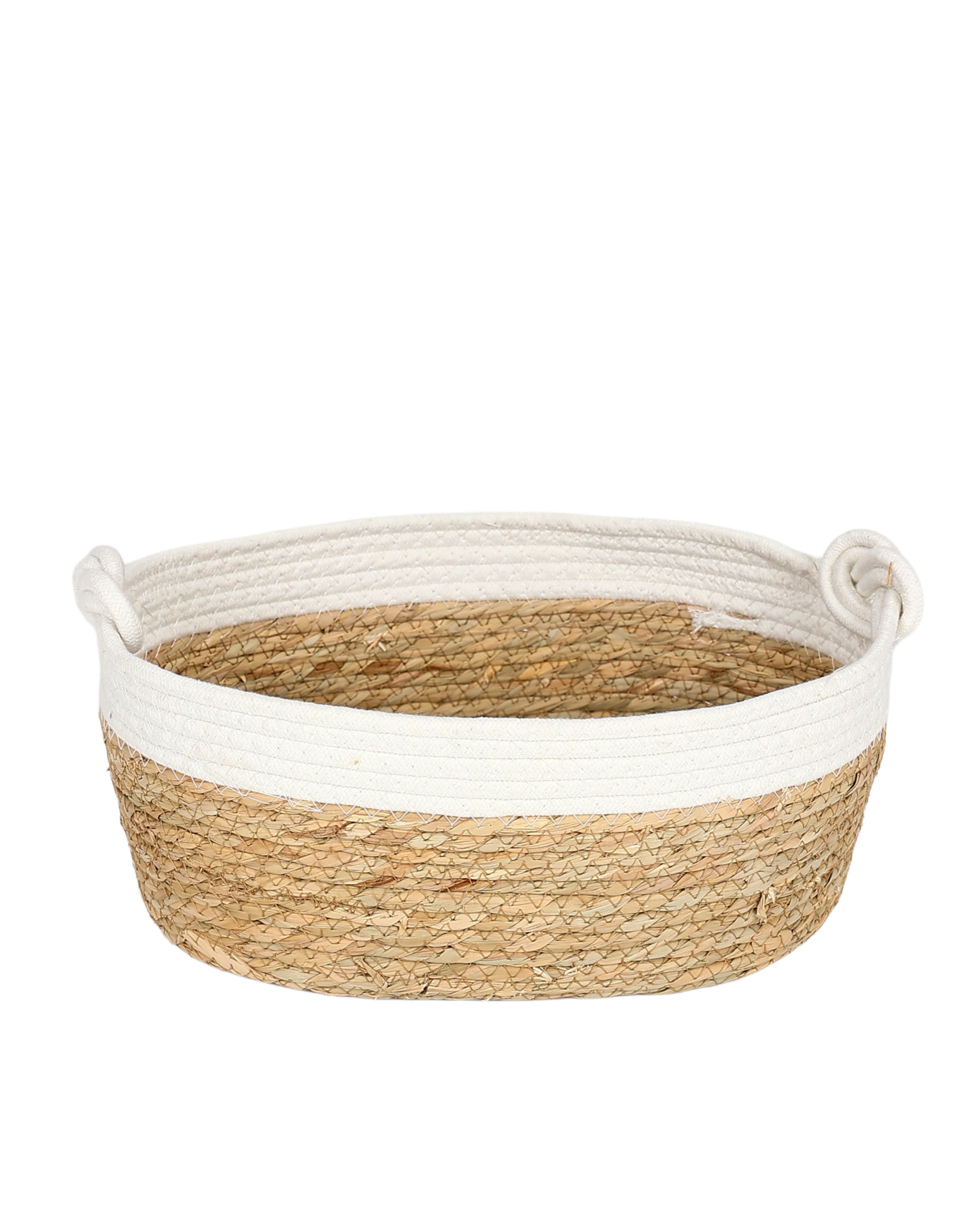 Natural & White Basket with Knot Handles Large