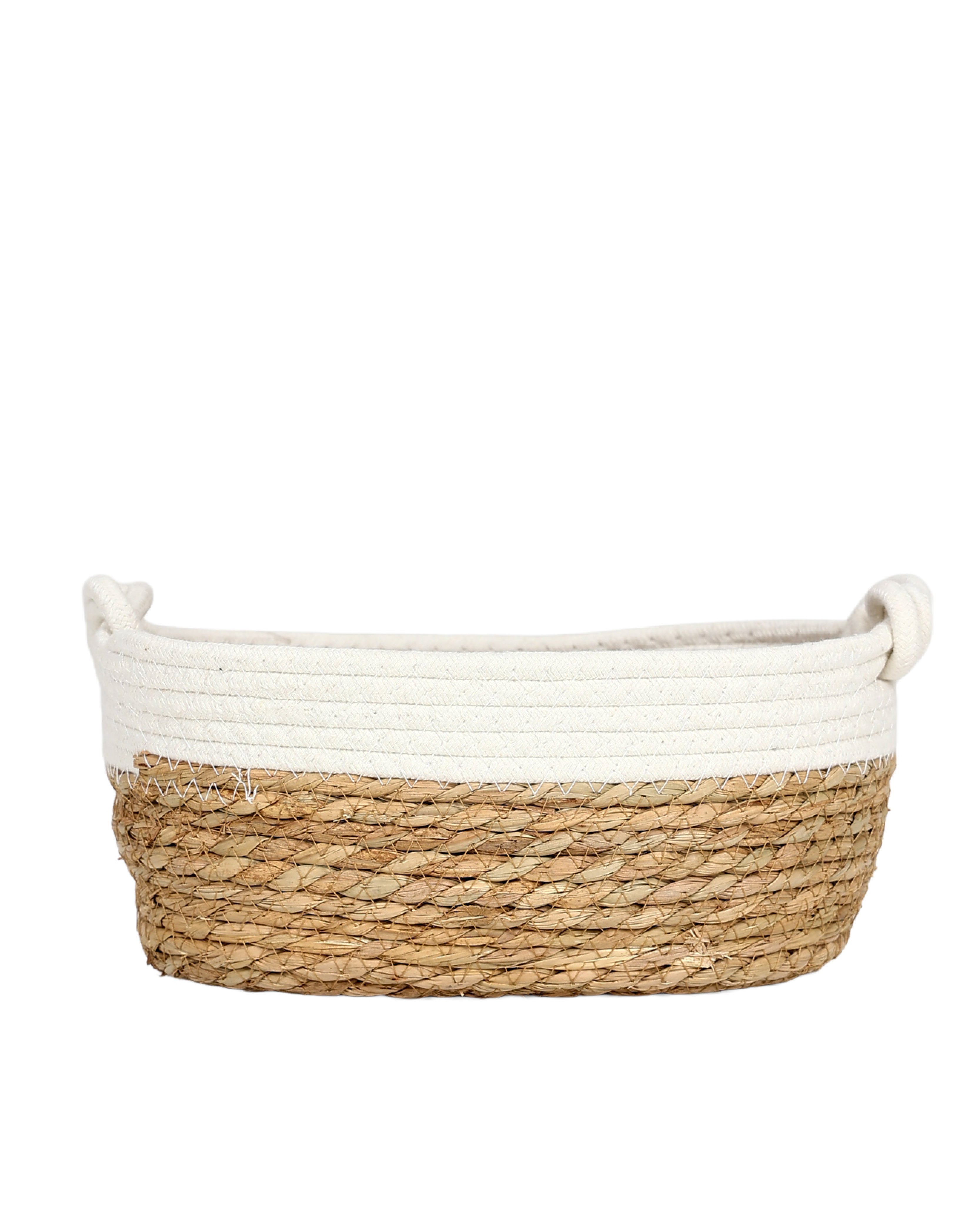 Natural & White Basket with Knot Handles Medium