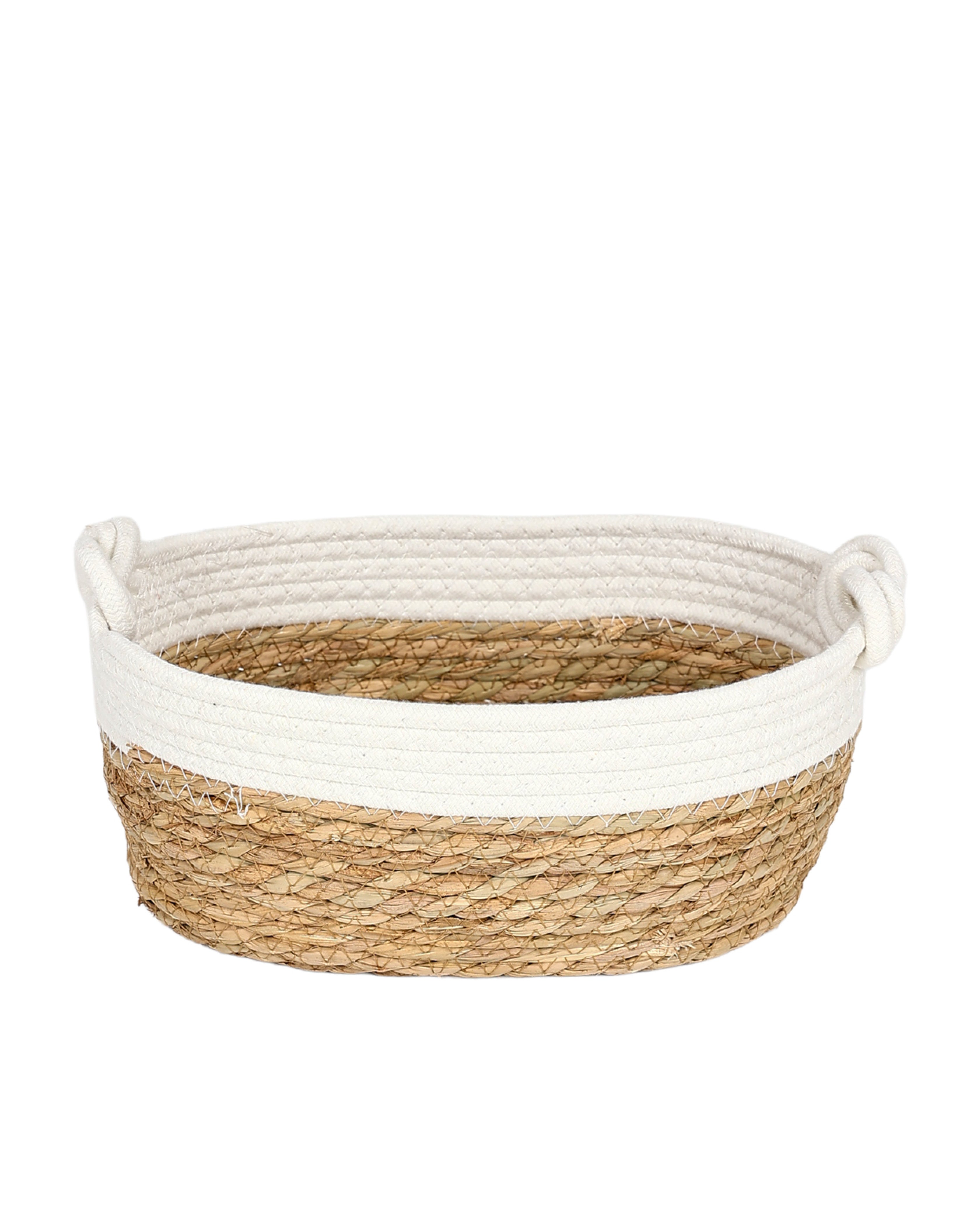 Natural & White Basket with Knot Handles Medium