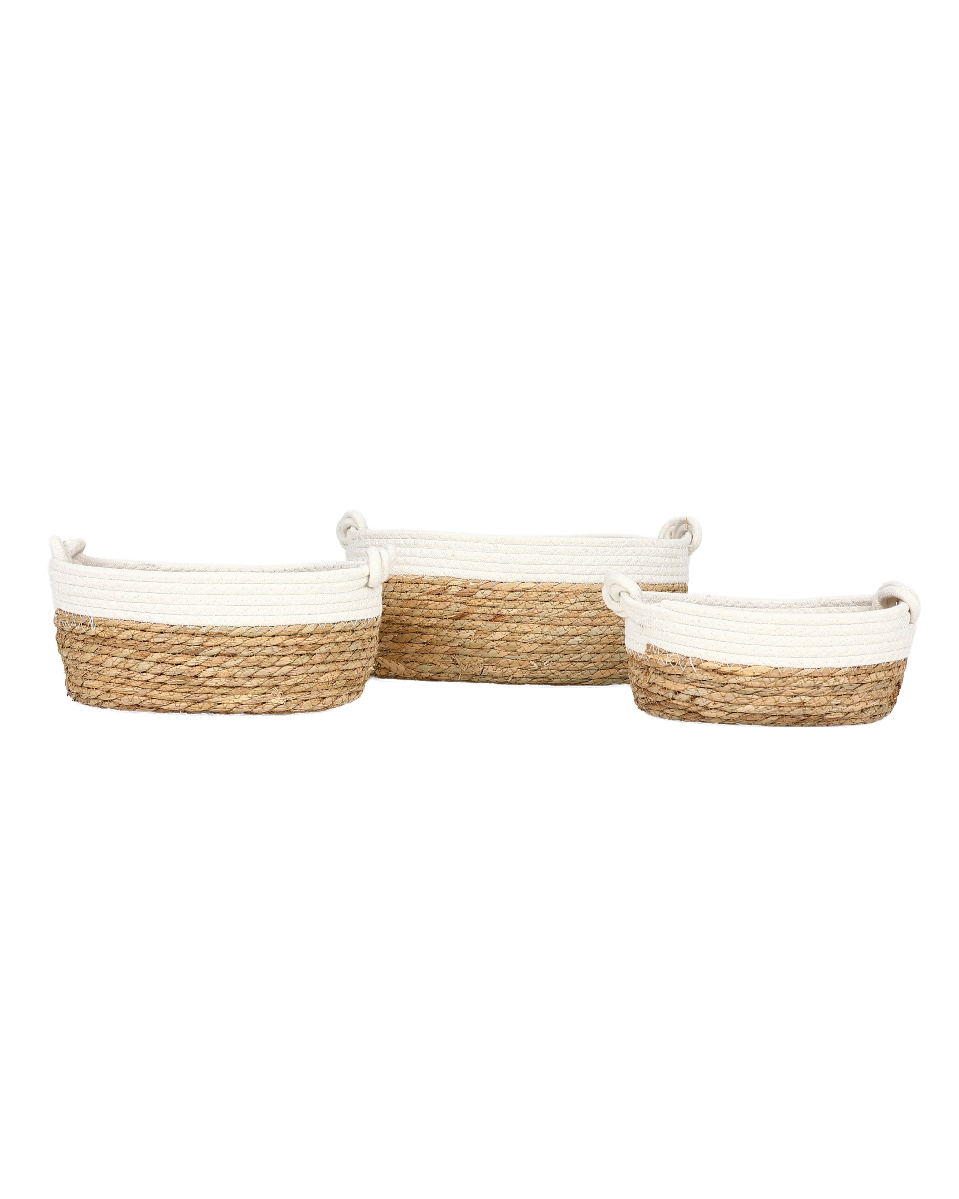Natural & White Basket with Knot Handles Medium