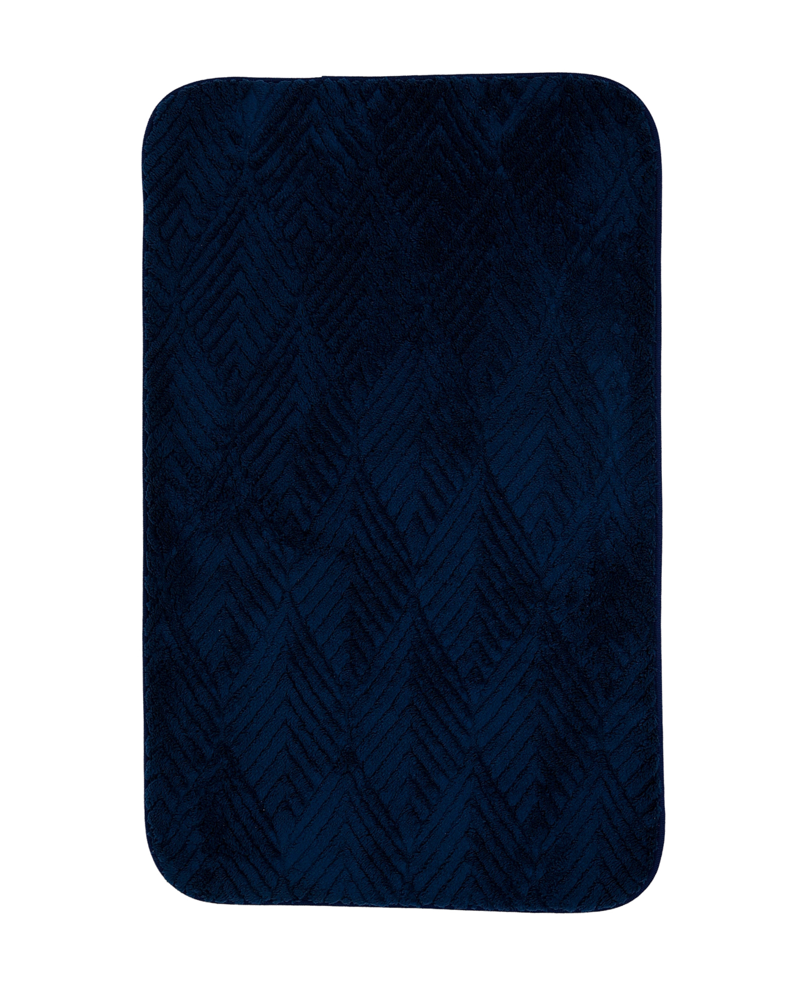 Navy Embossed Leaf Bath Mat