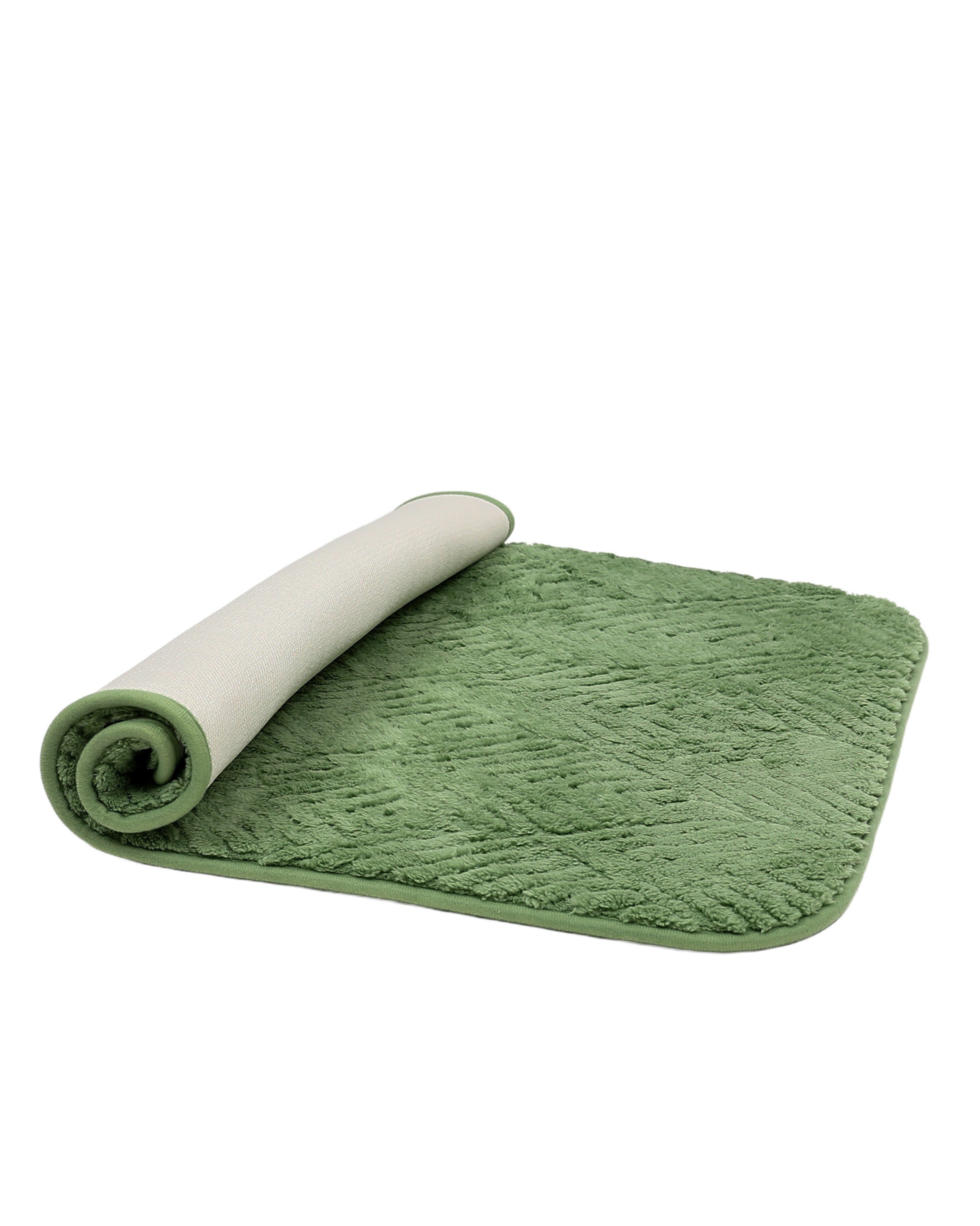 2 Piece Leaf Embossed Bath & Toilet Mat Set Sage