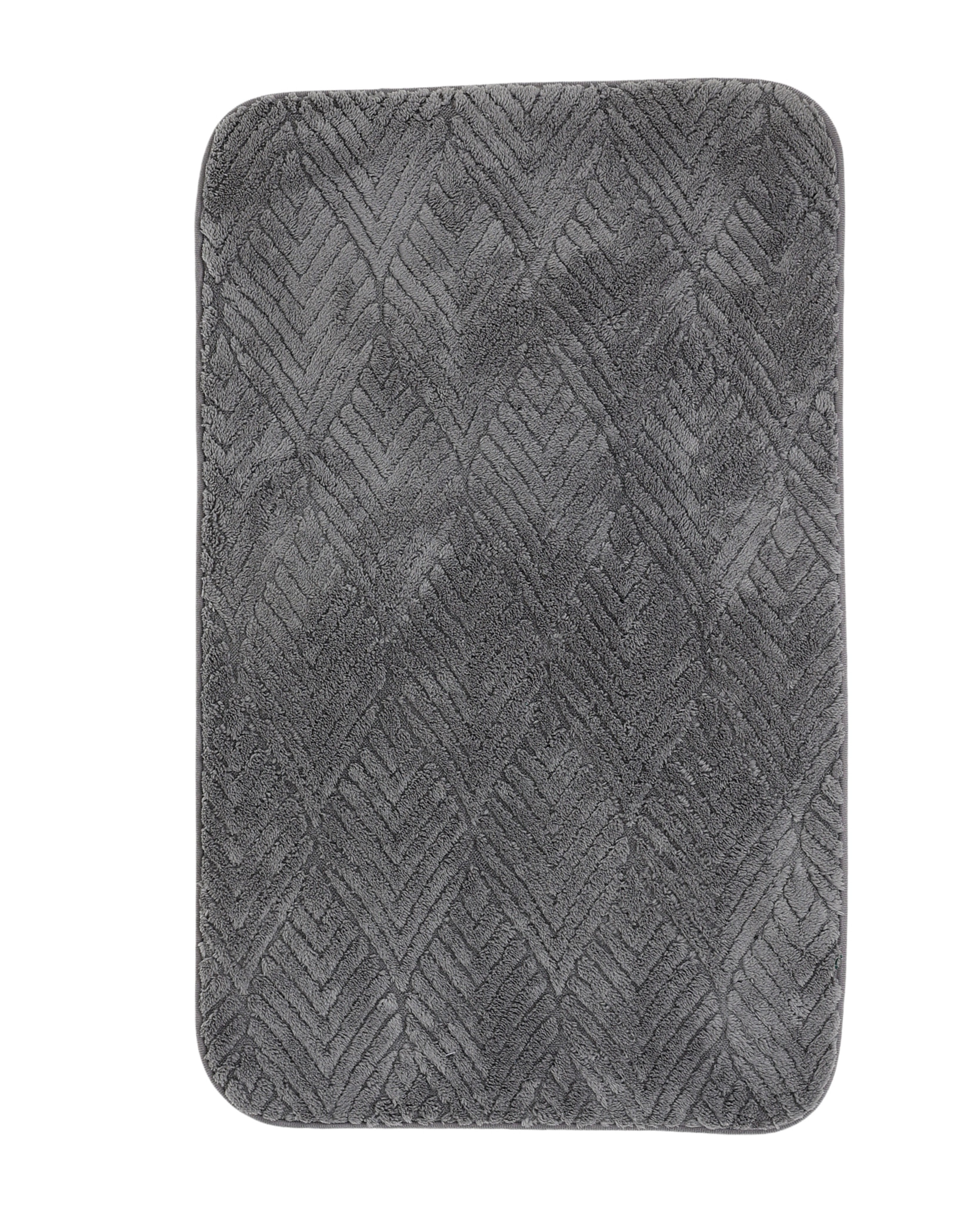 Grey Embossed Leaf Bath Mat